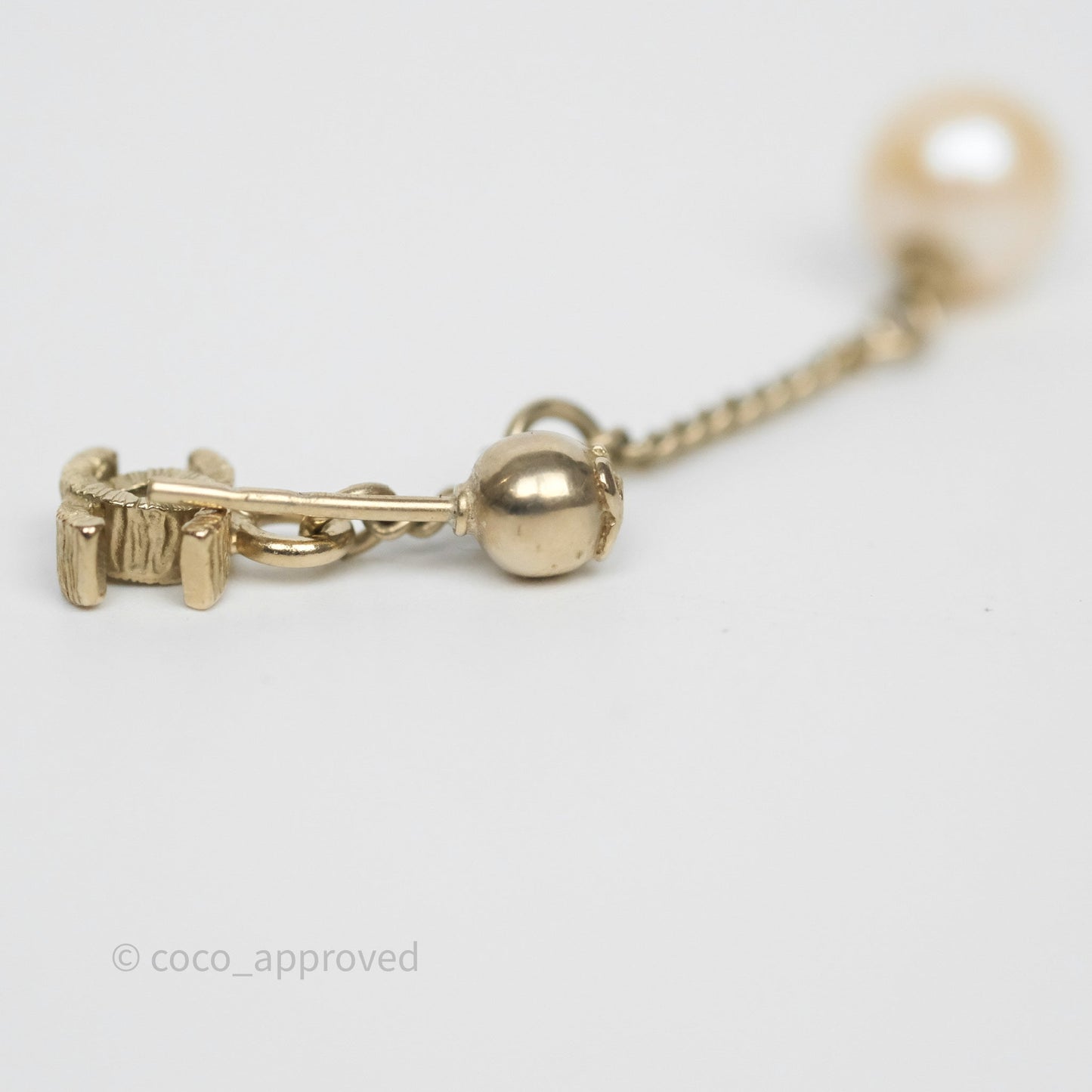 Chanel CC Pearl Drop Earrings Gold Tone