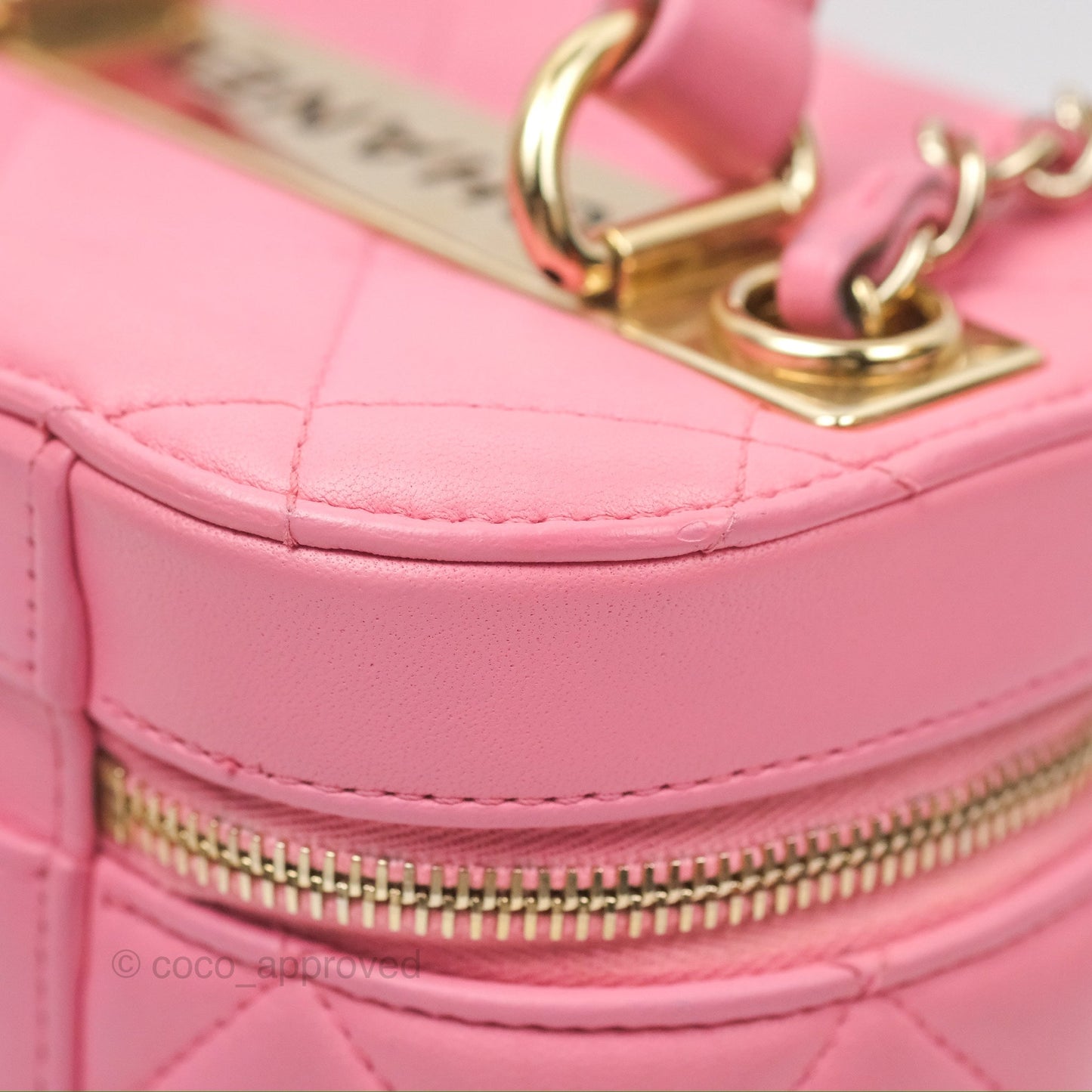 Chanel Small Quilted Top Handle Vanity Case Pink Lambskin Gold Hardware