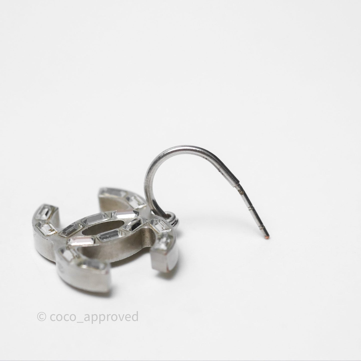 Chanel CC Crystal Drop Earrings Silver Tone 12C