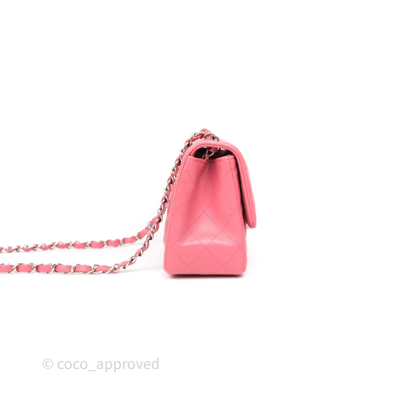 Chanel Mini Square Flap Quilted Pink Lambskin Silver Hardware