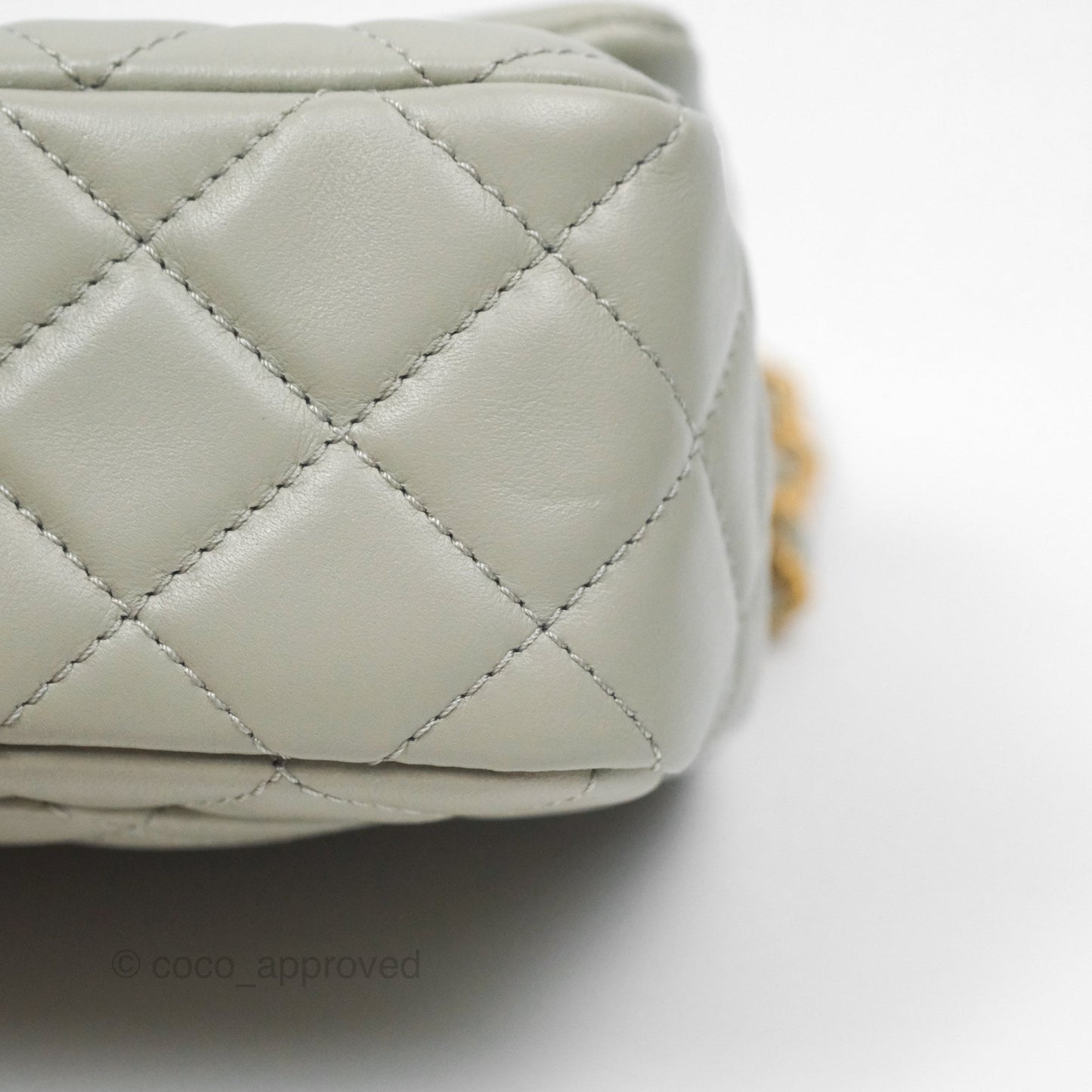 Chanel Pearl Crush Mini Rectangular Grey Lambskin Aged Gold Hardware