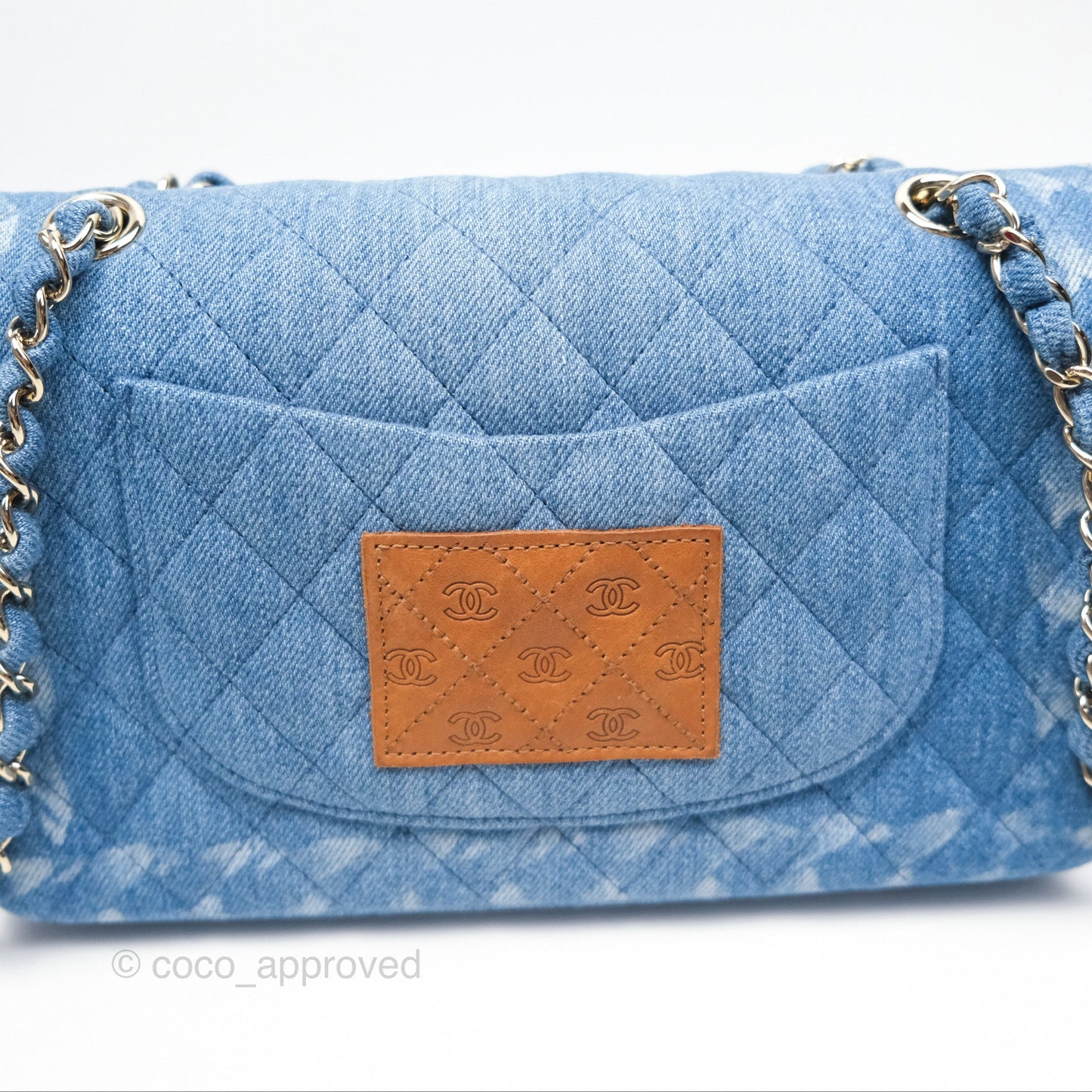 Chanel Classic M/L Medium Flap Quilted Denim Gold Hardware 19P