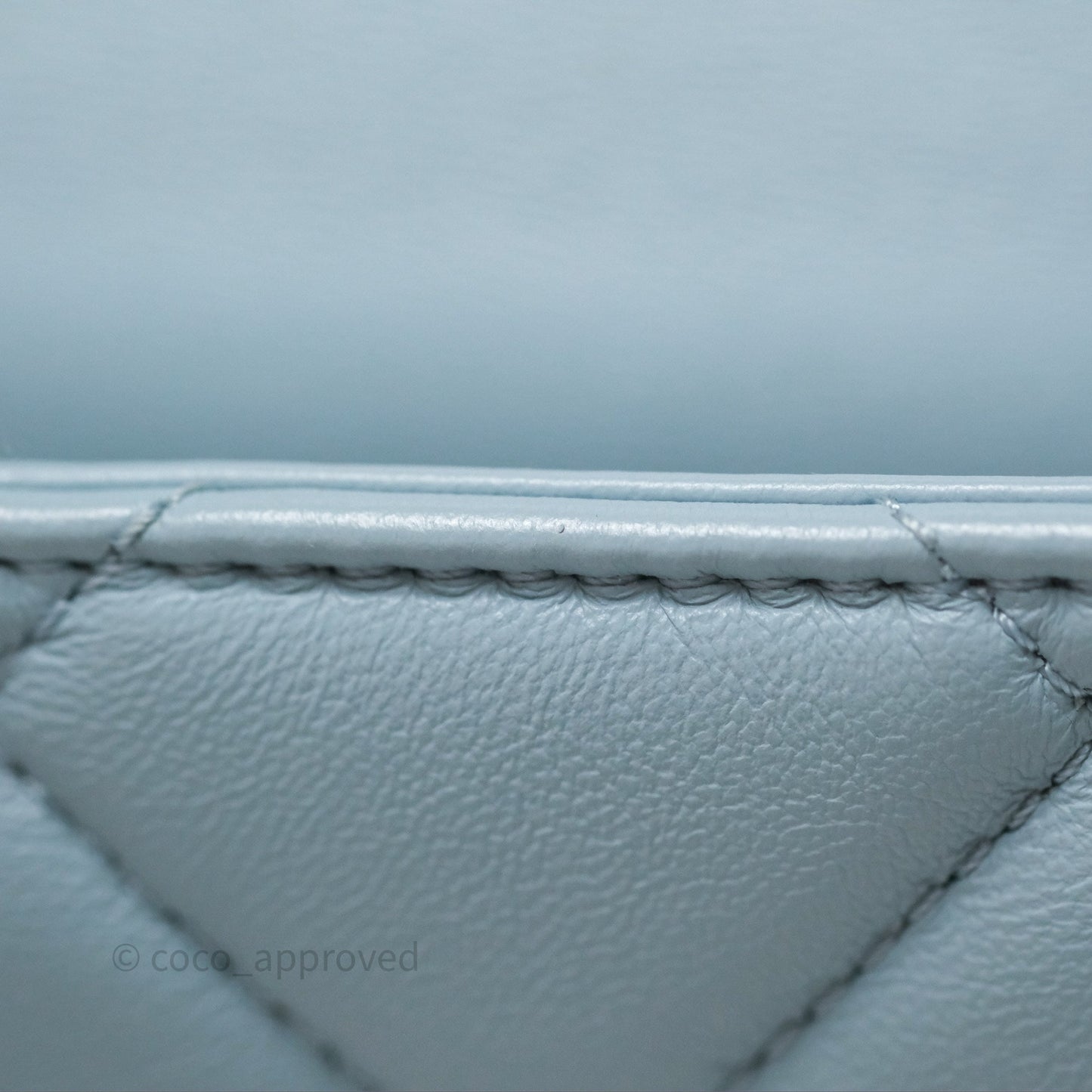 Chanel Quilted Enamel Pending CC Mini Square Flap Baby Blue Lambskin 22P
