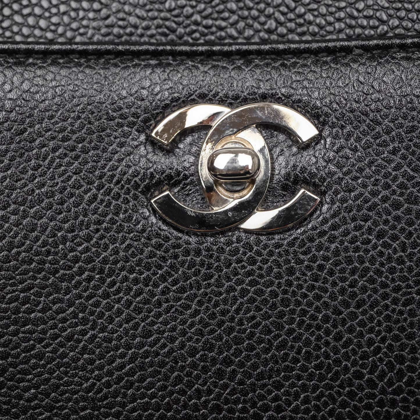 Chanel Vintage Tote Bag Black Caviar Silver Hardware
