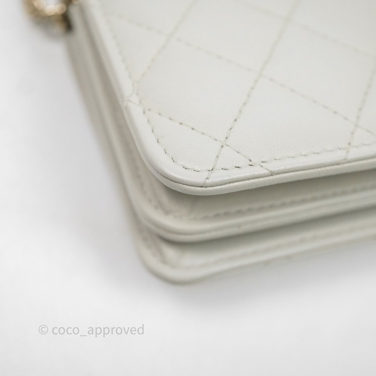 Chanel Trendy CC Wallet On Chain WOC Light Grey Lambskin Gold Hardware N