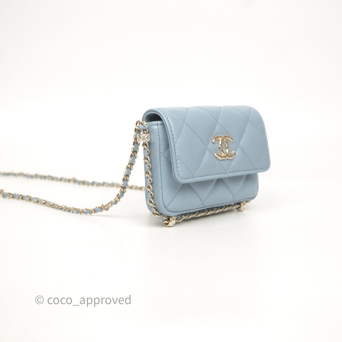 Chanel Mini Chain Around Clutch With Chain Blue Lambskin Gold Hardware
