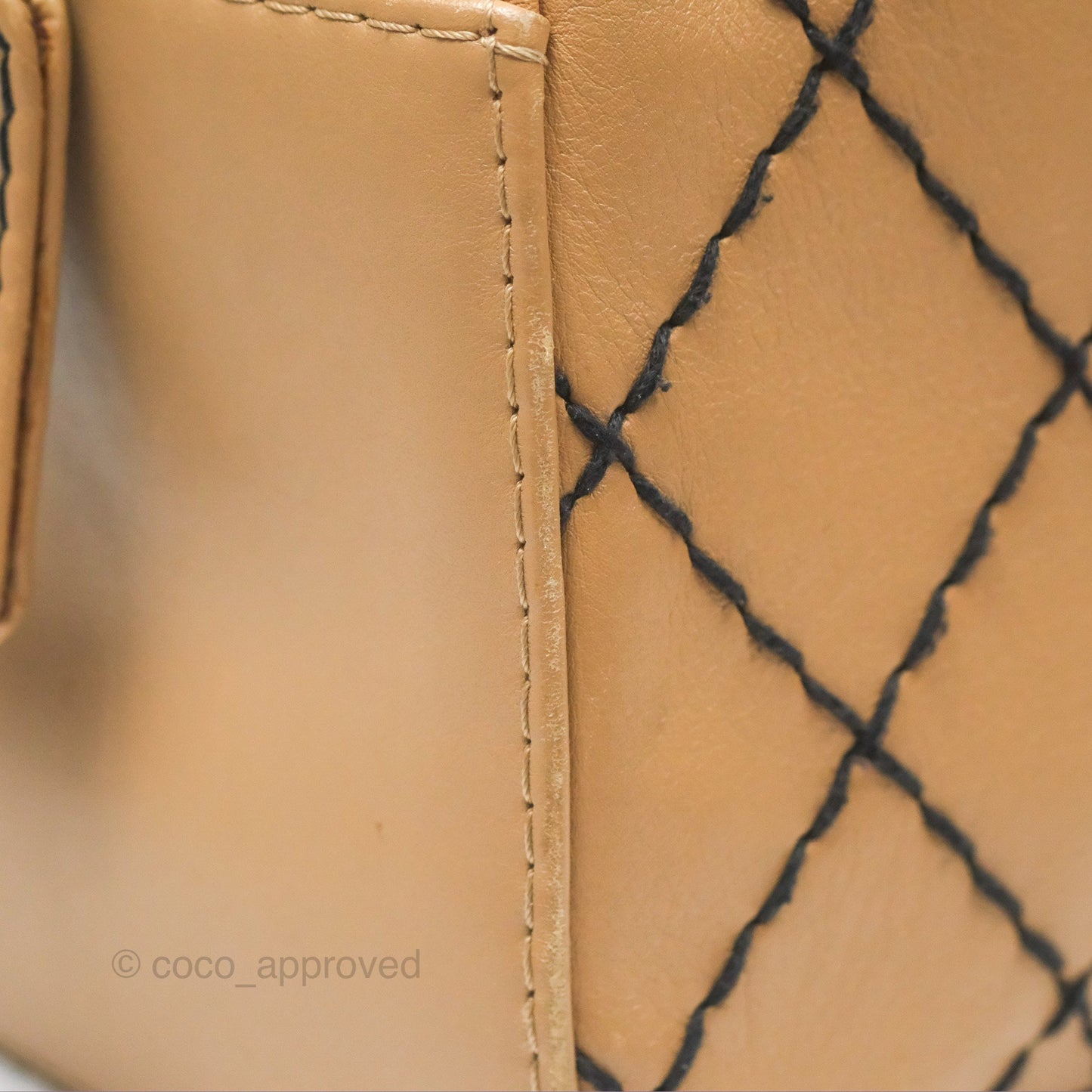 Chanel Contrast Stitch Surpique Bowler Bag Beige Calfskin Matte Black Hardware