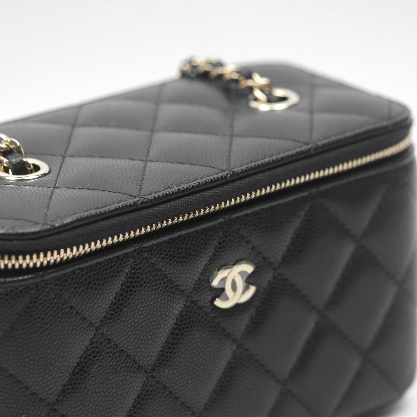 Chanel Vanity Rectangular With Chain Black Caviar Gold Hardware