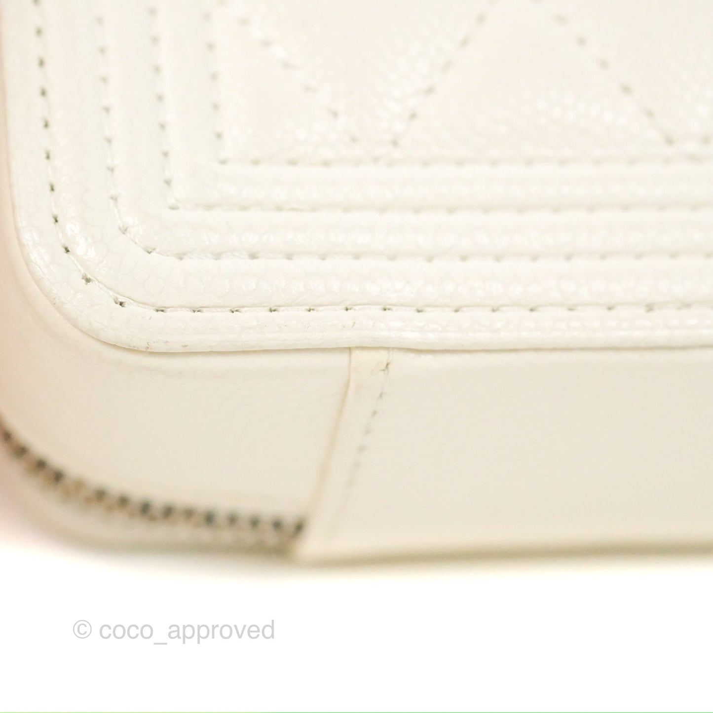 Chanel Mini Boy Clutch with Chain White Caviar Aged Gold Hardware