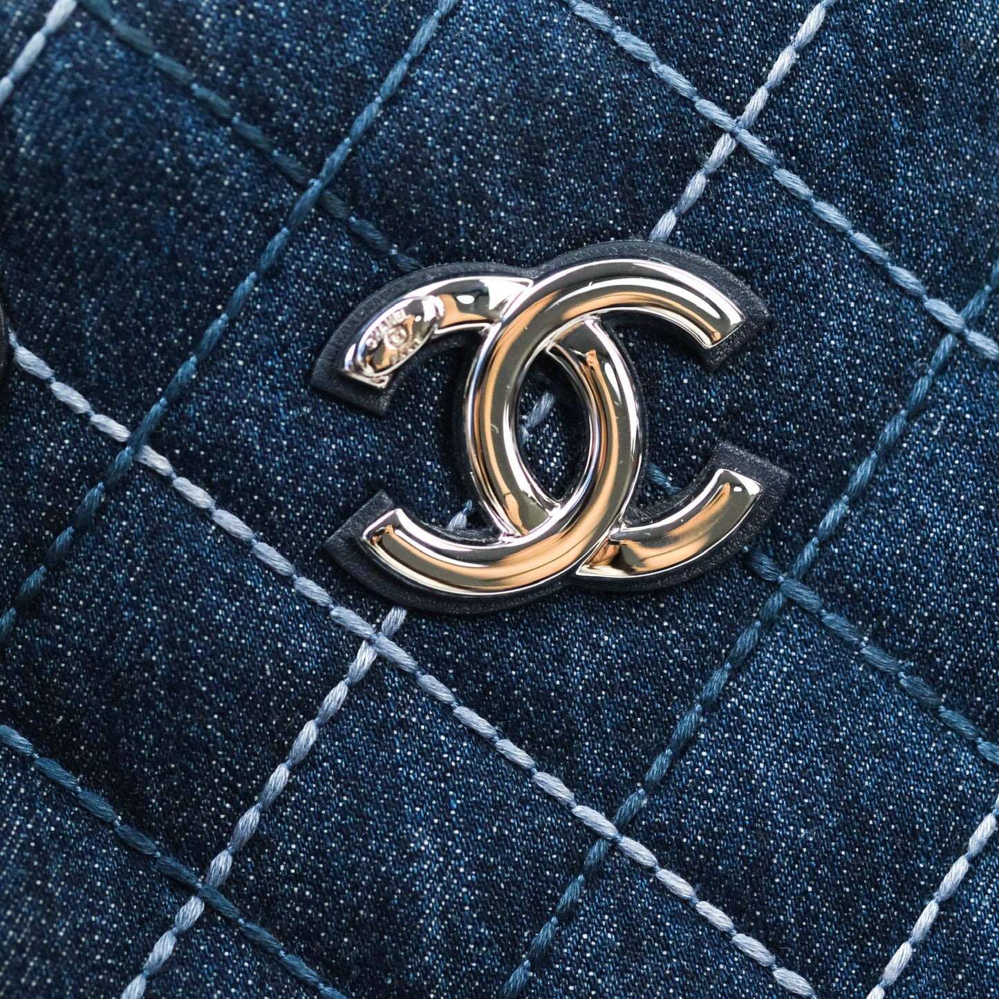 Chanel Quilted Large Coco Handle Shopping Tote Denim Silver Hardware