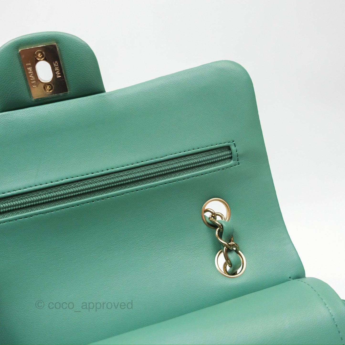 Chanel Small S/M Classic Flap Green Lambskin Gold Hardware
