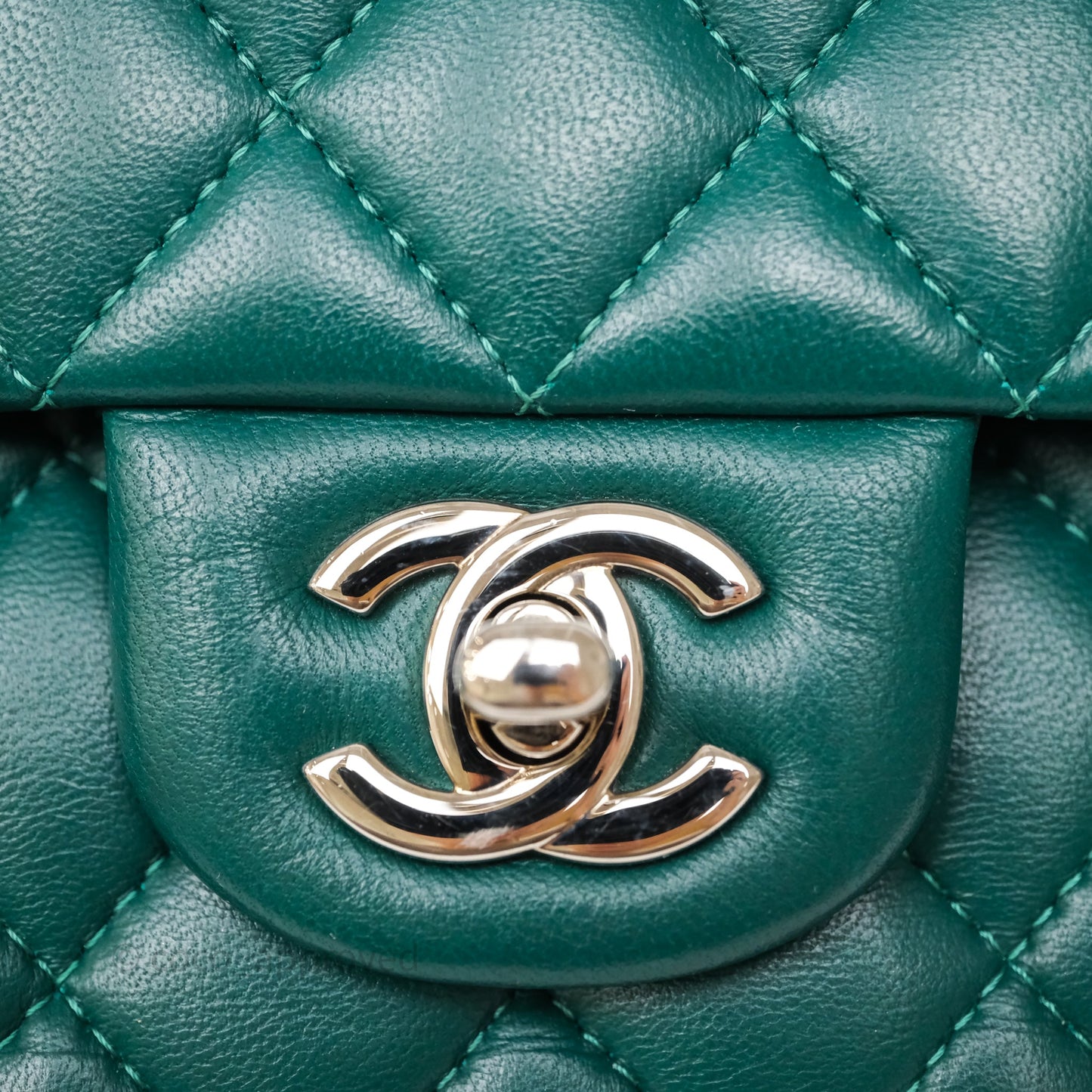 Chanel Medium Classic Flap Quilted Dark Green Lambskin Silver Hardware