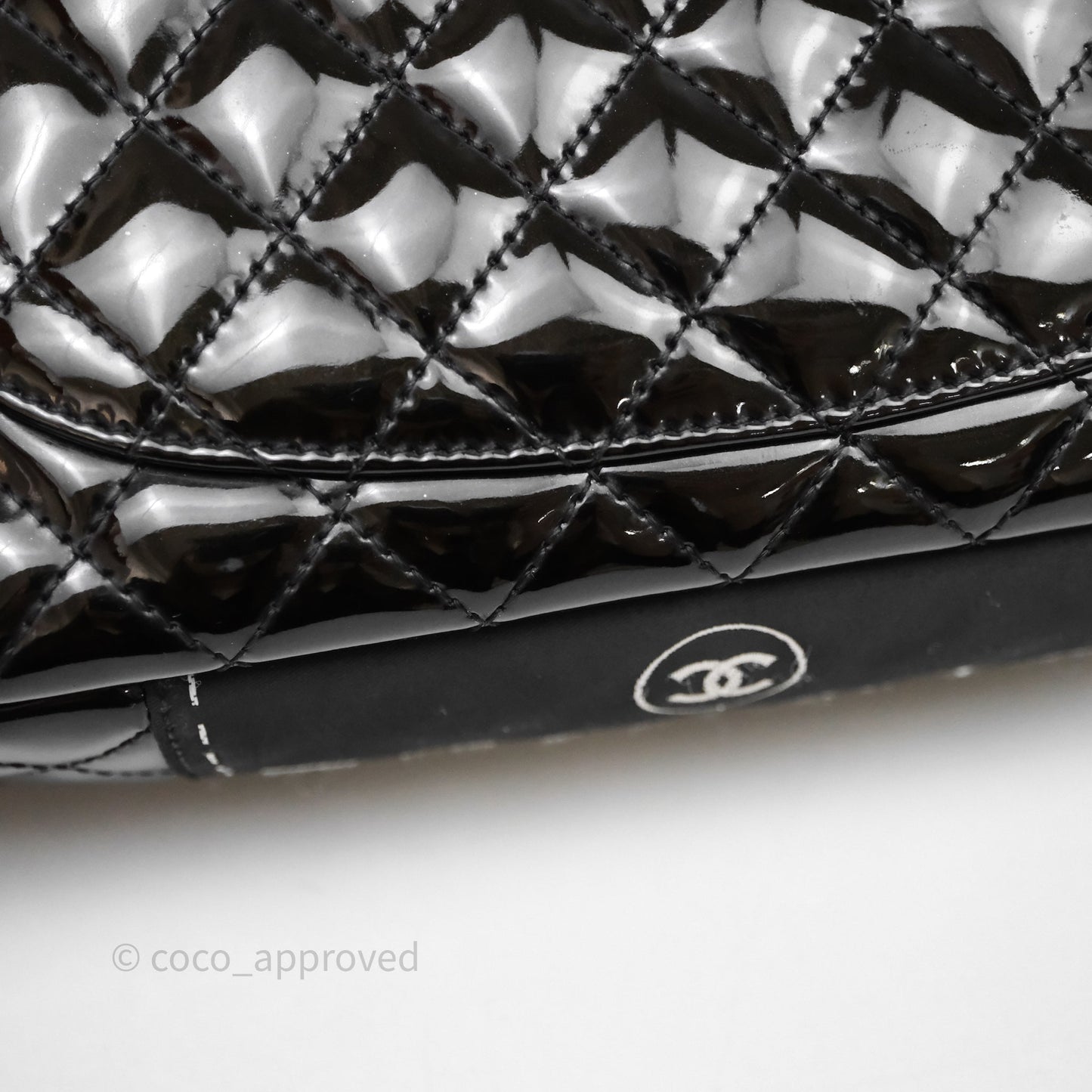 Chanel Quilted Medium Flap Black Patent Silver Hardware