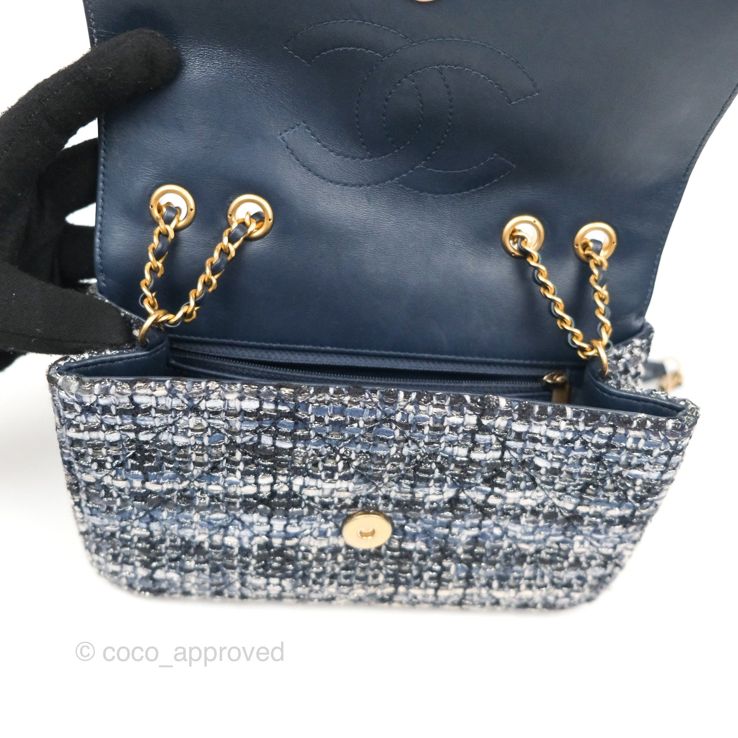Chanel Quilted Small CC Filigree Flap Navy Tweed Python 18S