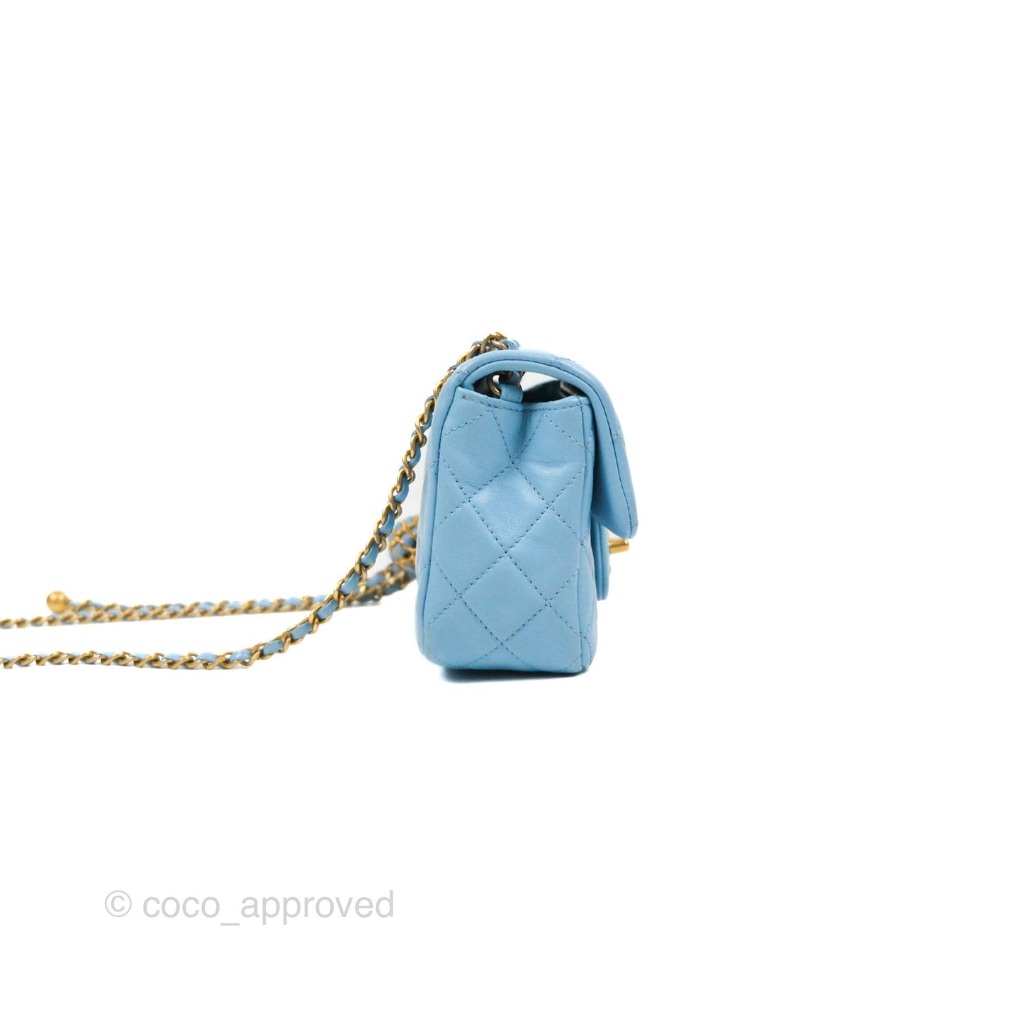 Chanel Mini Rectangular Pearl Crush Quilted Blue Lambskin Aged Gold Hardware