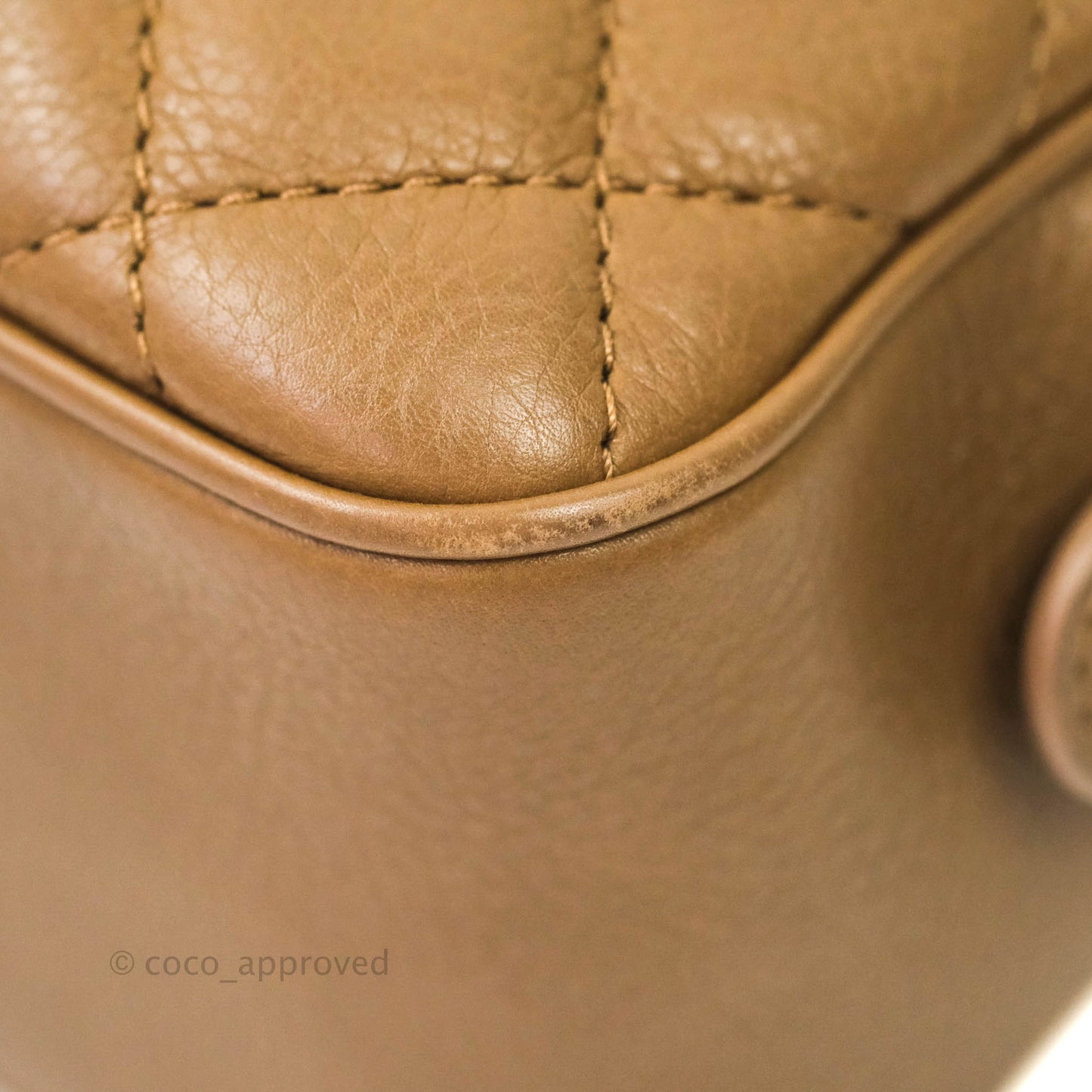 Chanel Small CC Quilted Vanity Case Brown Beige Calfskin Aged Gold Hardware