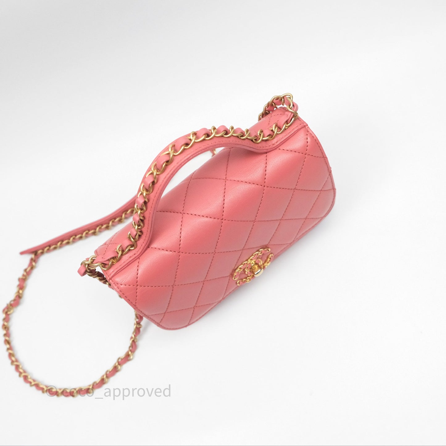 Chanel Quilted Small Chain Infinity Handle Bag Pink Lambskin Aged Gold Hardware