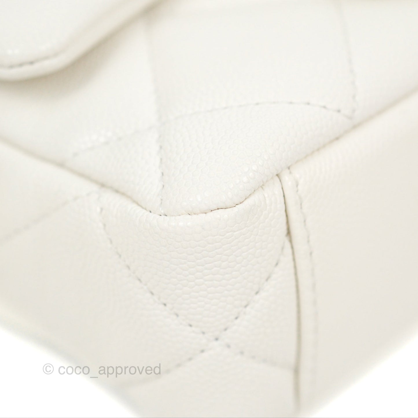 Chanel Mini Flap with Coin Charm White Caviar Aged Gold Hardware 22A