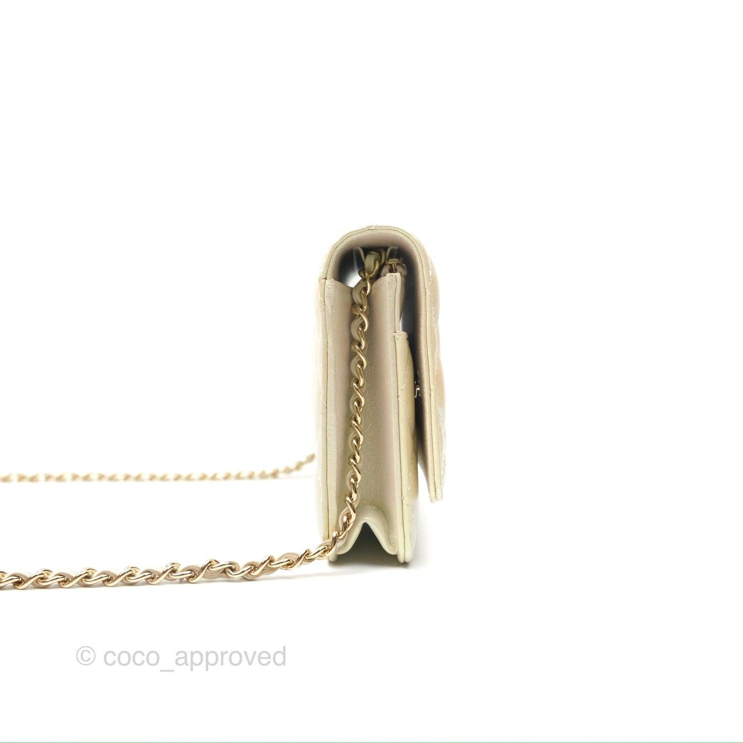Chanel Quilted Wallet on Chain WOC Iridescent Ivory Gold Hardware 20A