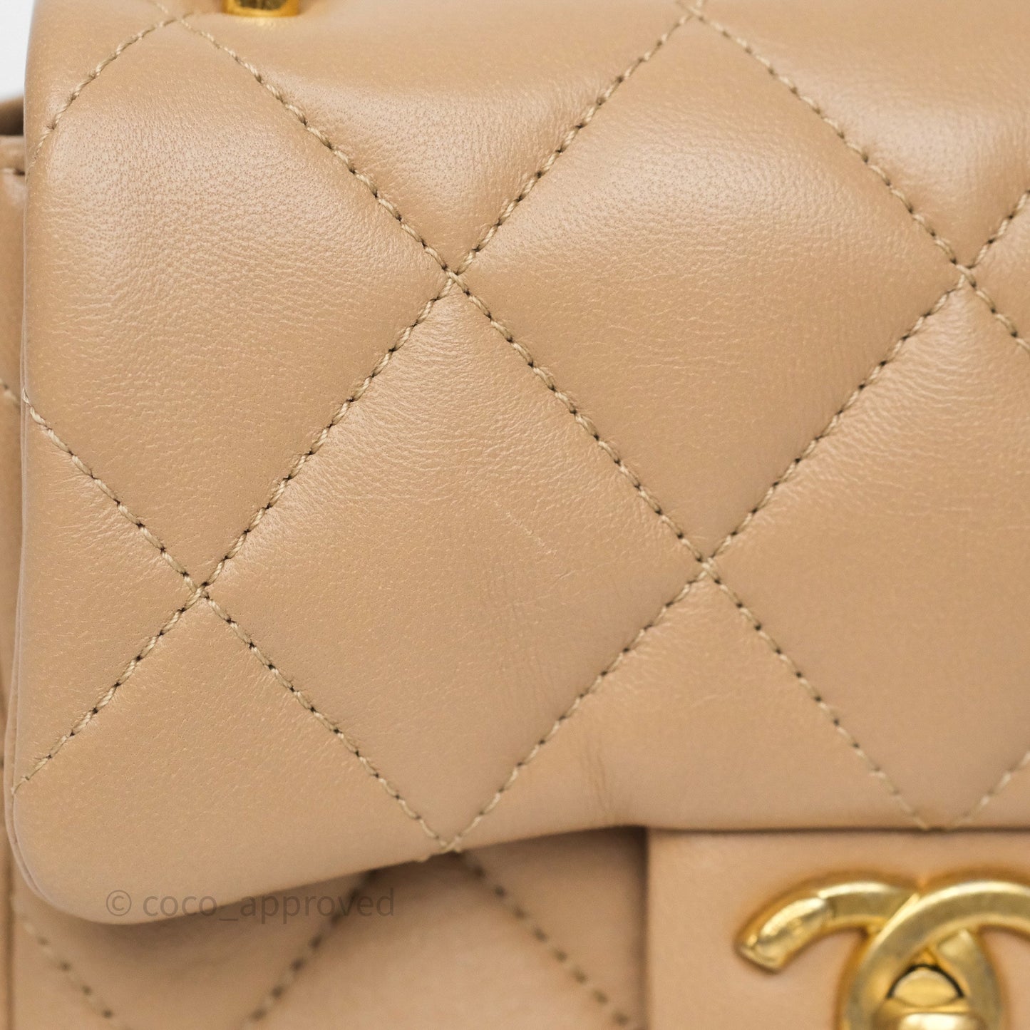 Chanel Mini CC Funky Town Flap Quilted Beige Lambskin Aged Gold Hardware