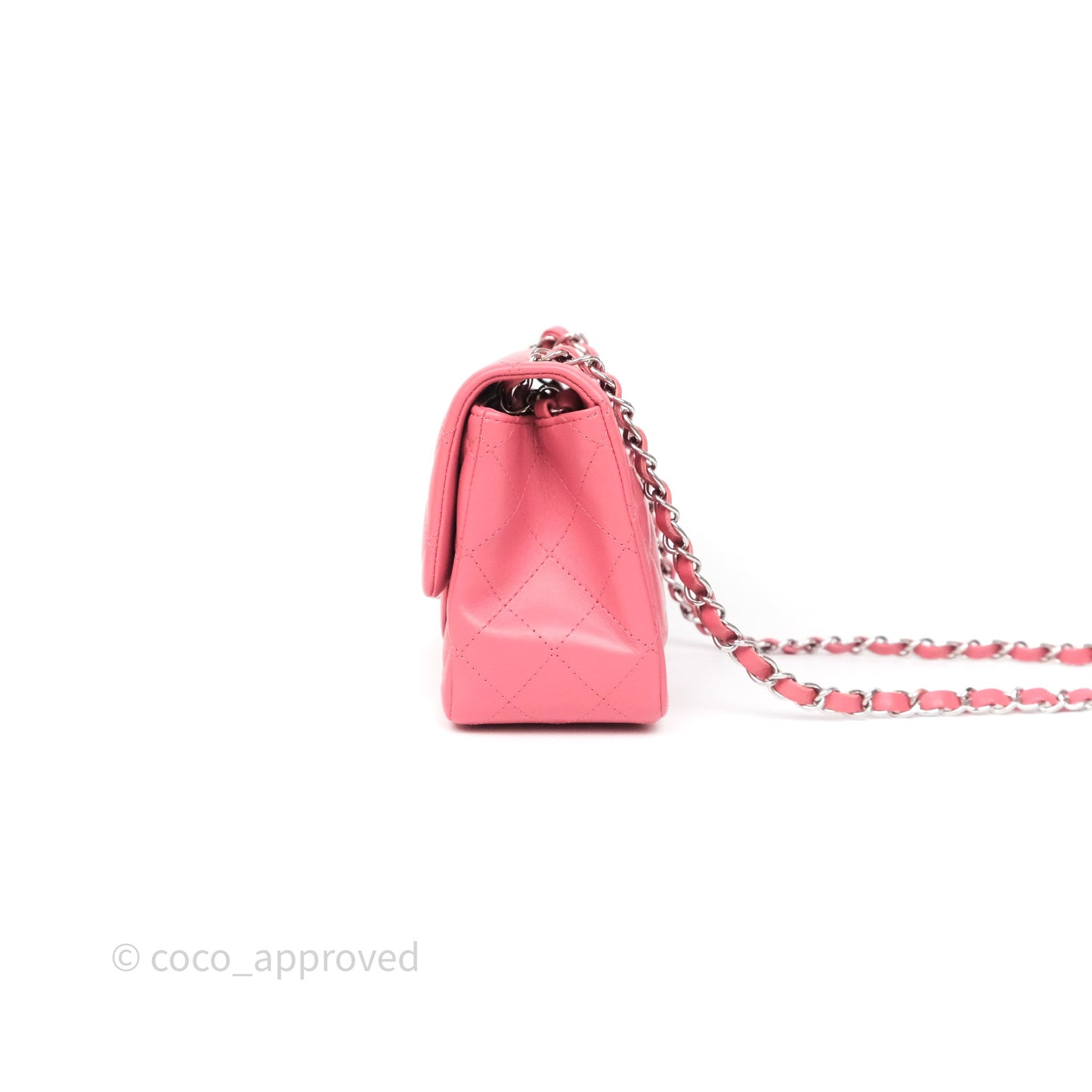 Chanel Mini Square Flap Quilted Pink Lambskin Silver Hardware