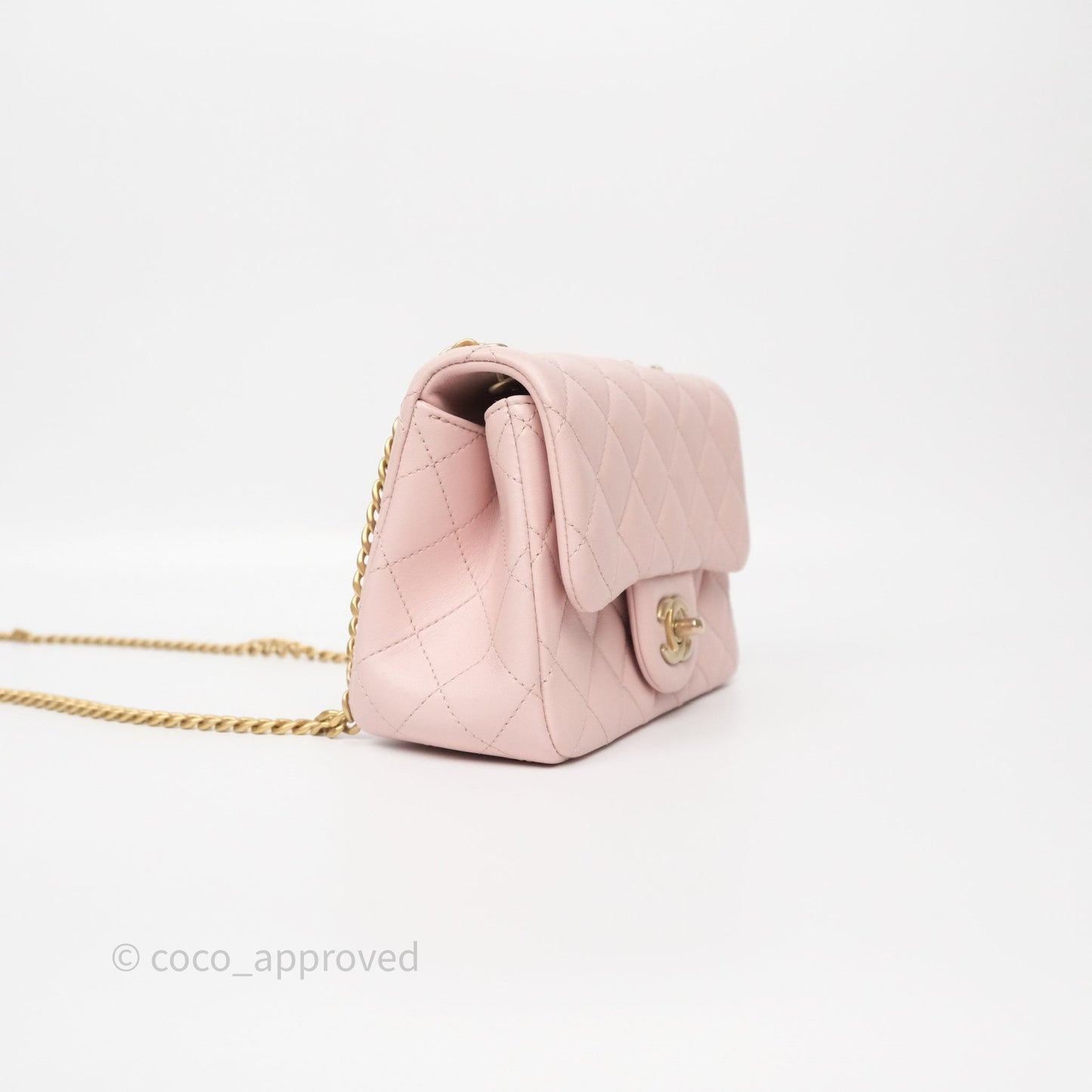 Chanel Quilted Mini Square Flap with Camellia Adjustable Chain Pink Clair Lambskin