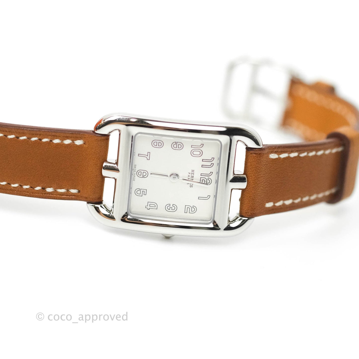 Hermès Cape Cod Steel Watch in Natural Calfskin Strap