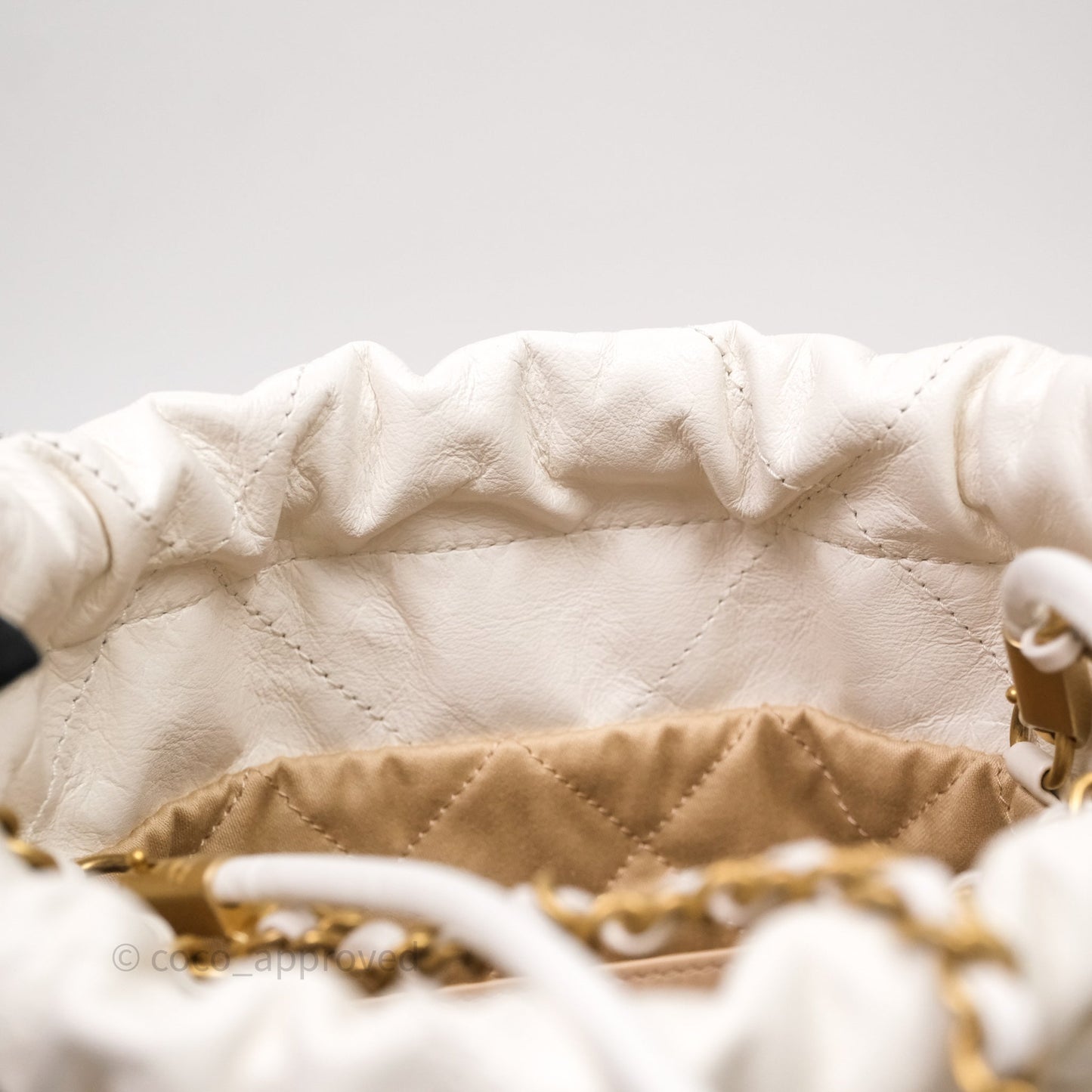 Chanel 22 Mini Bag White Calfskin Aged Gold Hardware