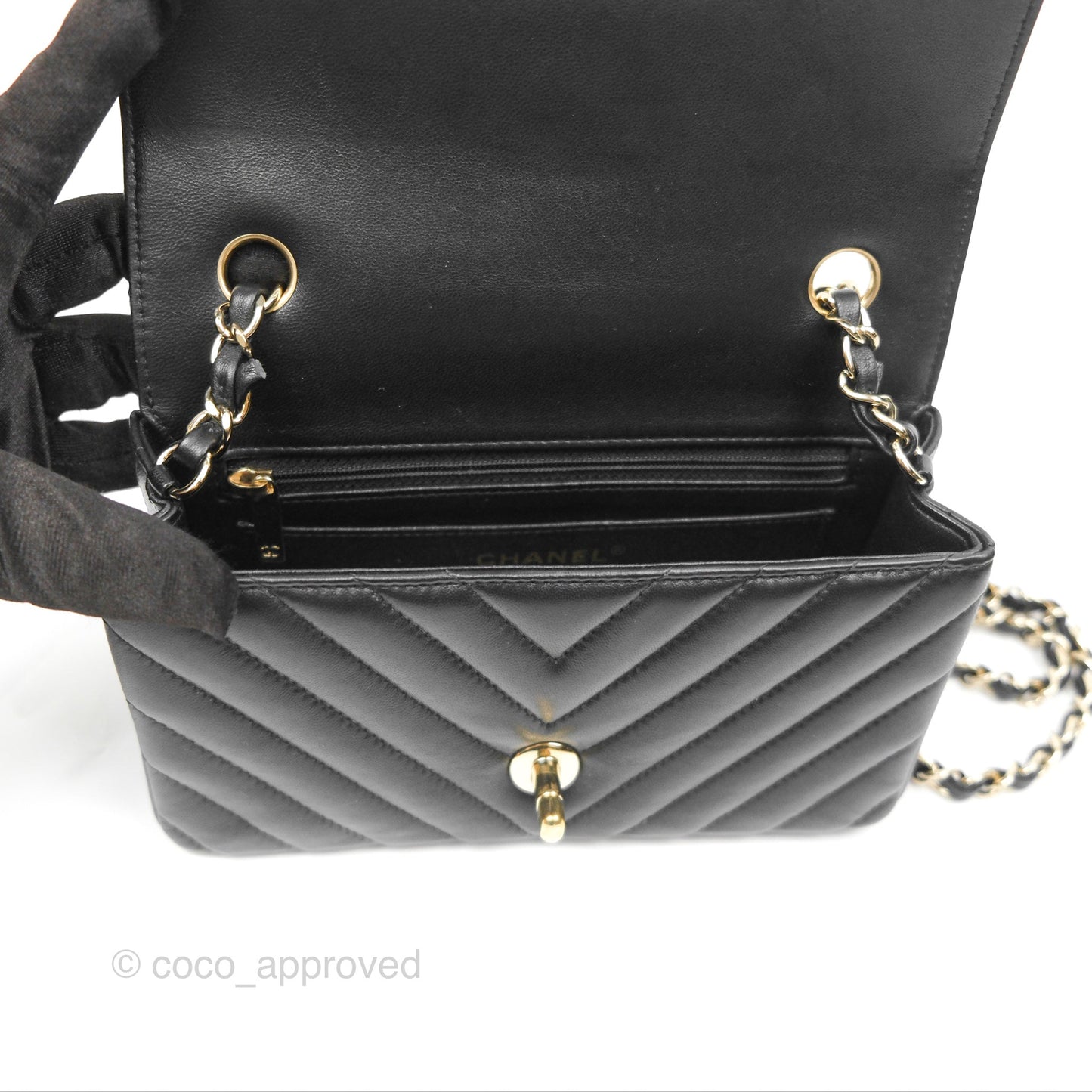 Chanel Chevron Mini Rectangular Flap Black Lambskin Gold Hardware