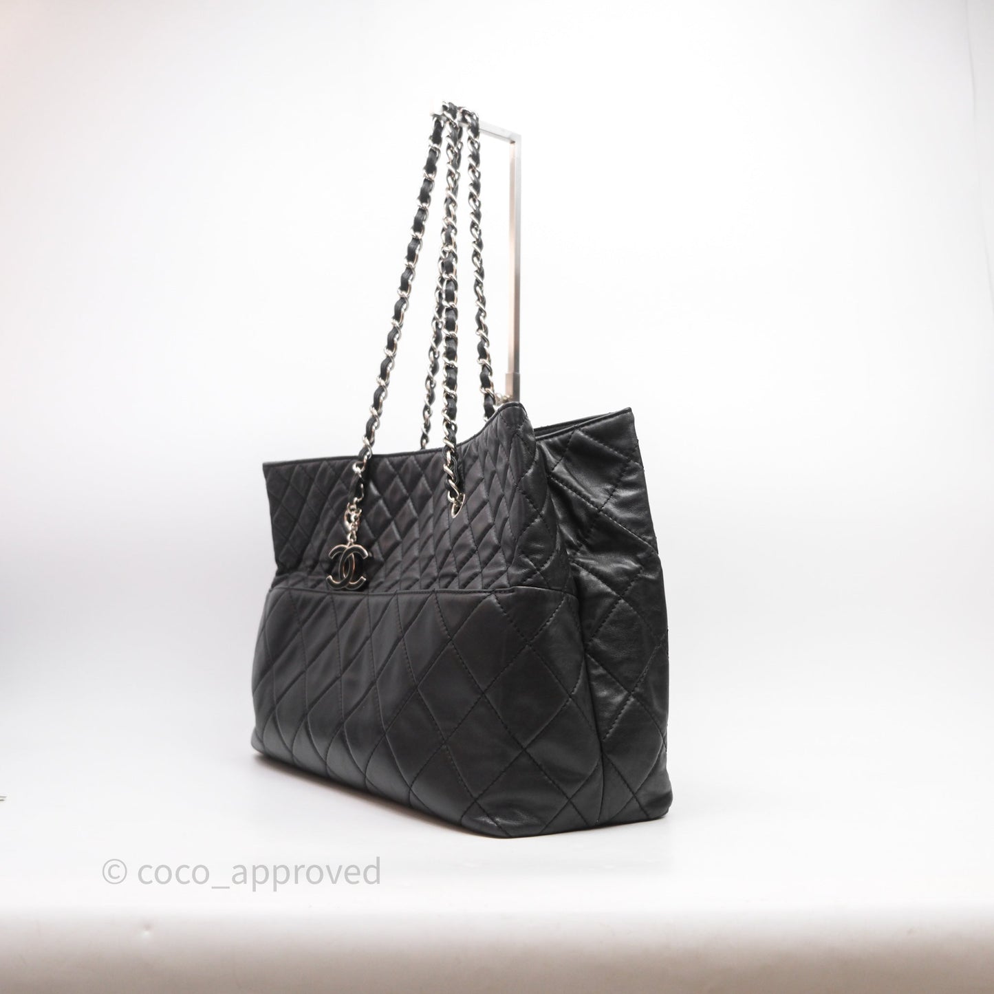 Chanel In The Business Tote Bag Black Calfskin Silver Hardware
