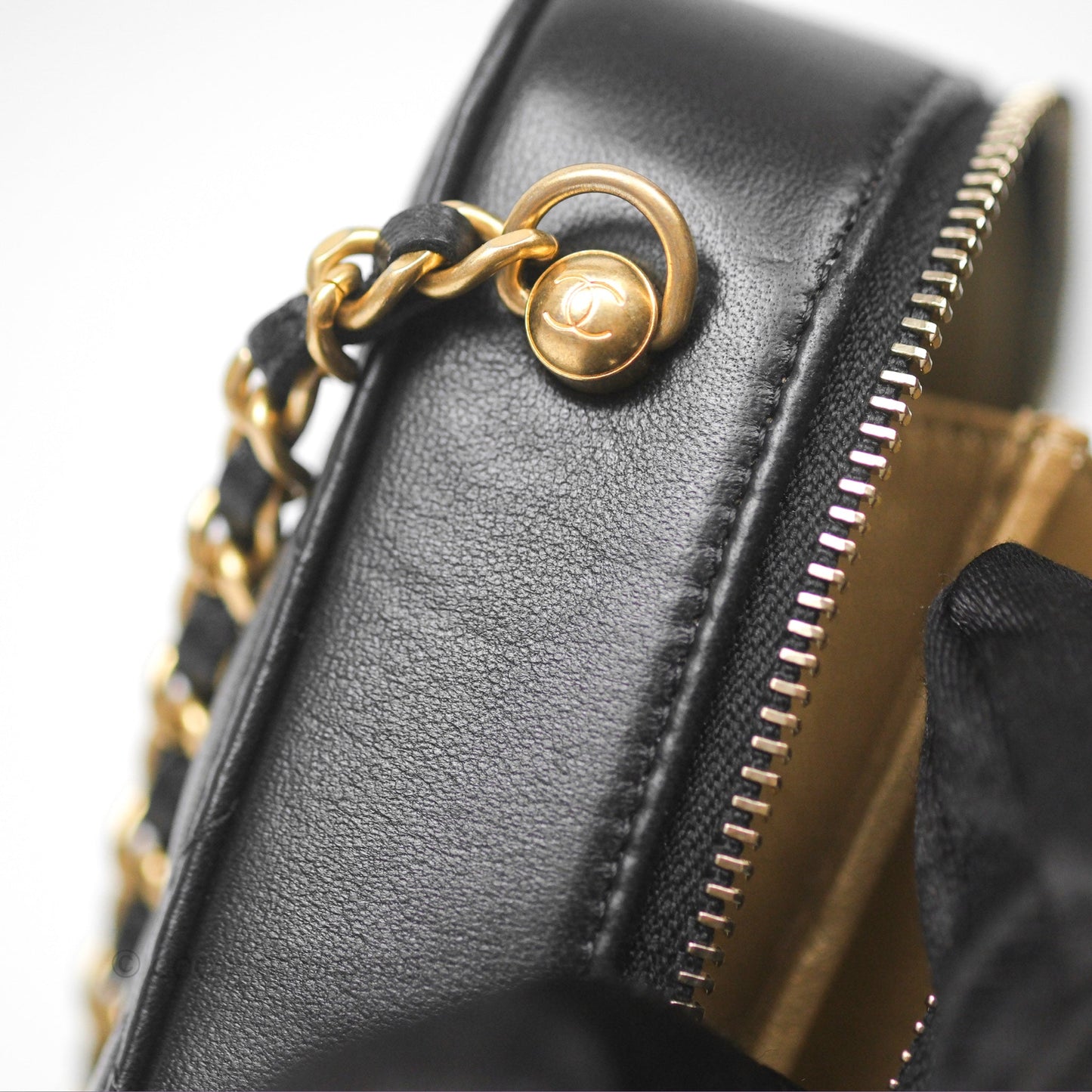 Chanel Pearl Crush Mini Camera Case Quilted Black Lambskin Aged Gold Hardware