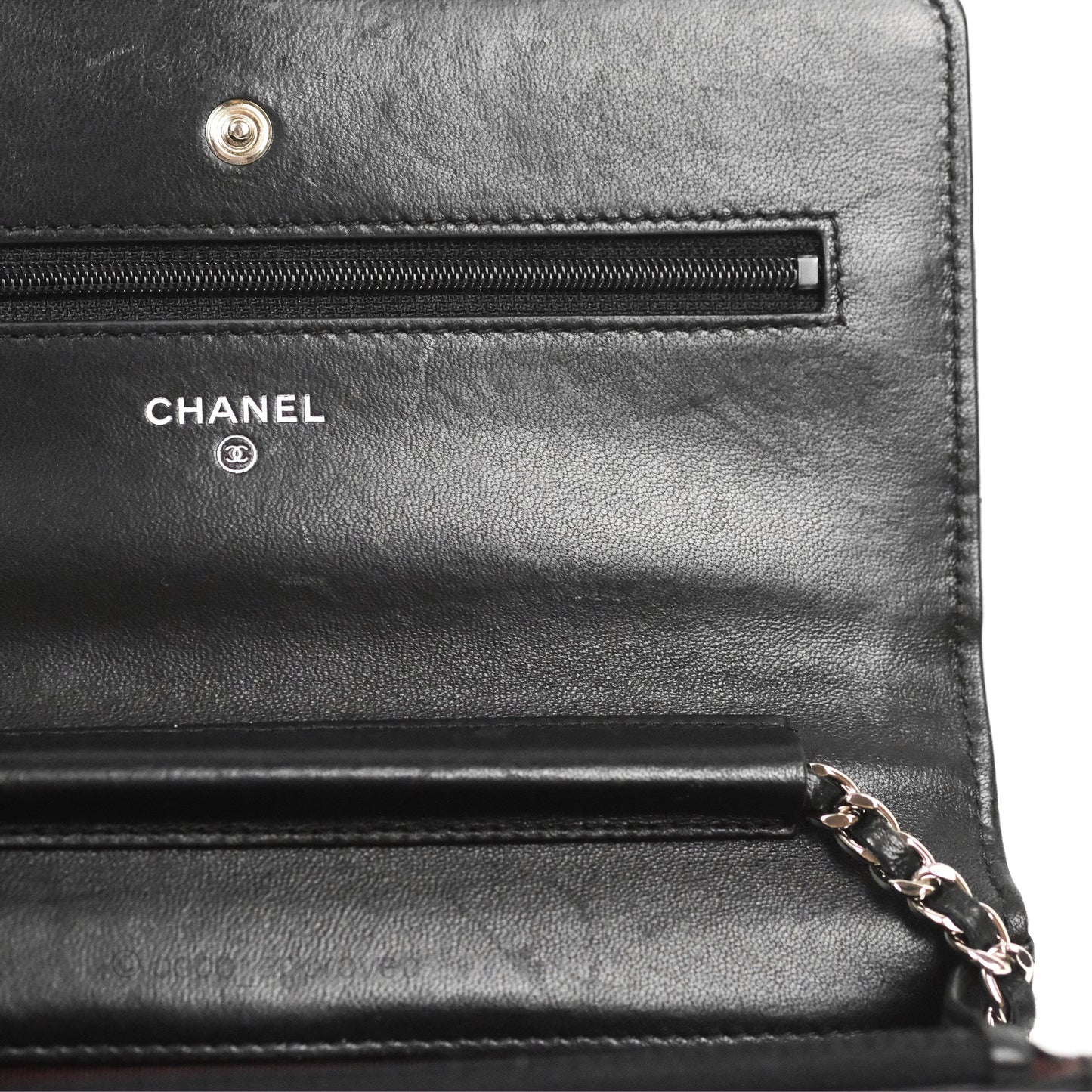 Chanel Classic Quilted Wallet On Chain WOC Black Lambskin Silver Hardware