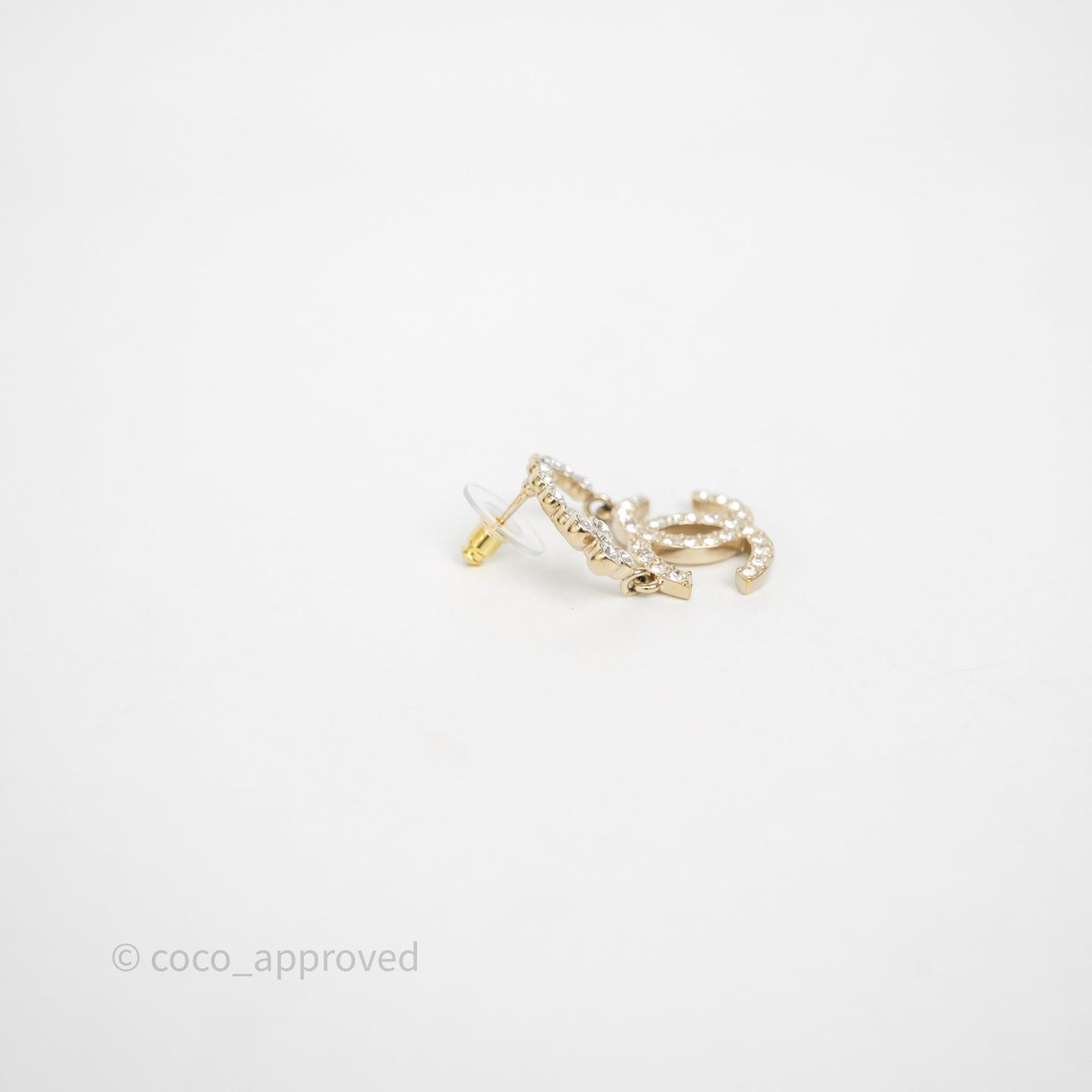 Chanel Crystal CC Floral Earrings Gold Tone 23A