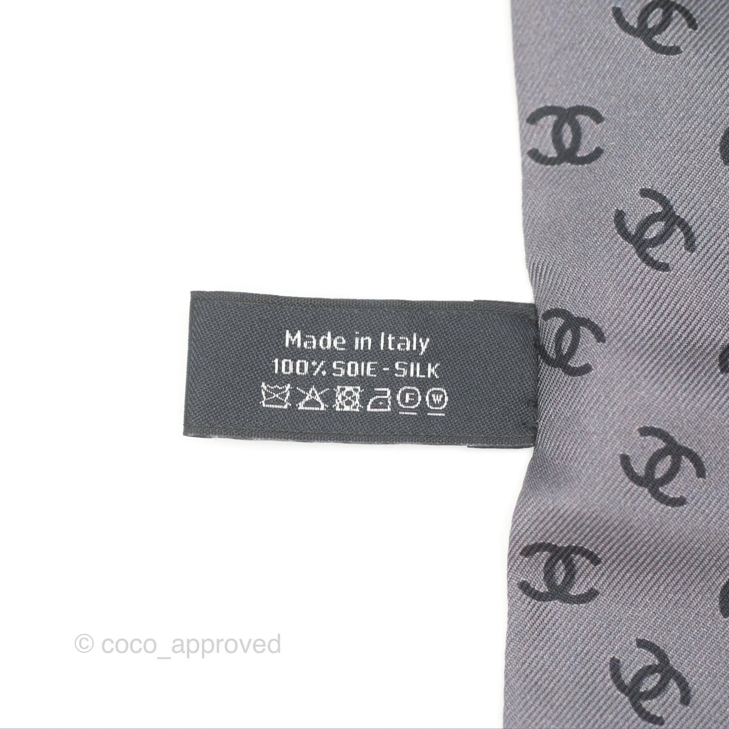 Chanel CC Pearl Print Silk Twilly Black Grey