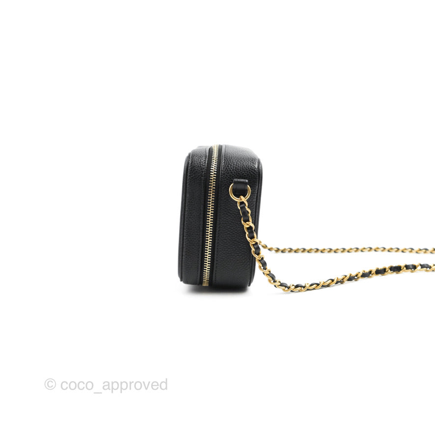 Chanel CC Filigree Vanity Clutch With Chain Caviar Black Aged Gold Hardware