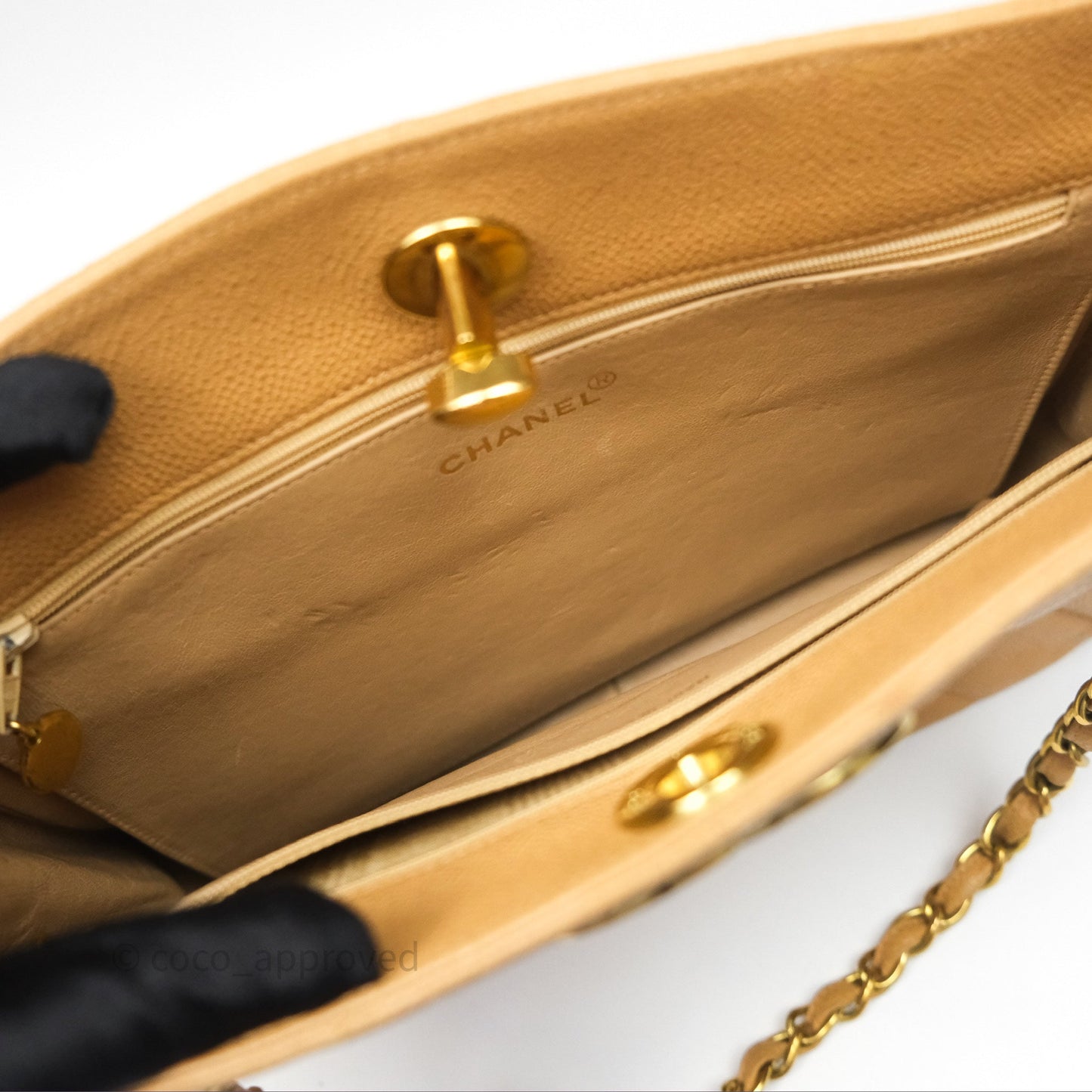 Chanel Vintage CC Quilted Tote Dark Beige Caviar 24K Gold Hardware