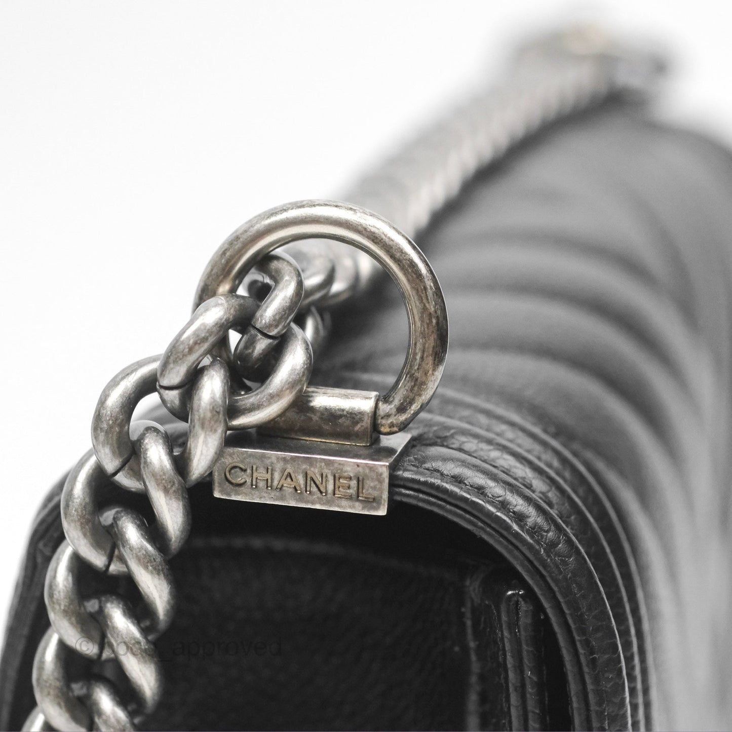 Chanel Medium Boy Chevron Black Caviar Ruthenium Hardware