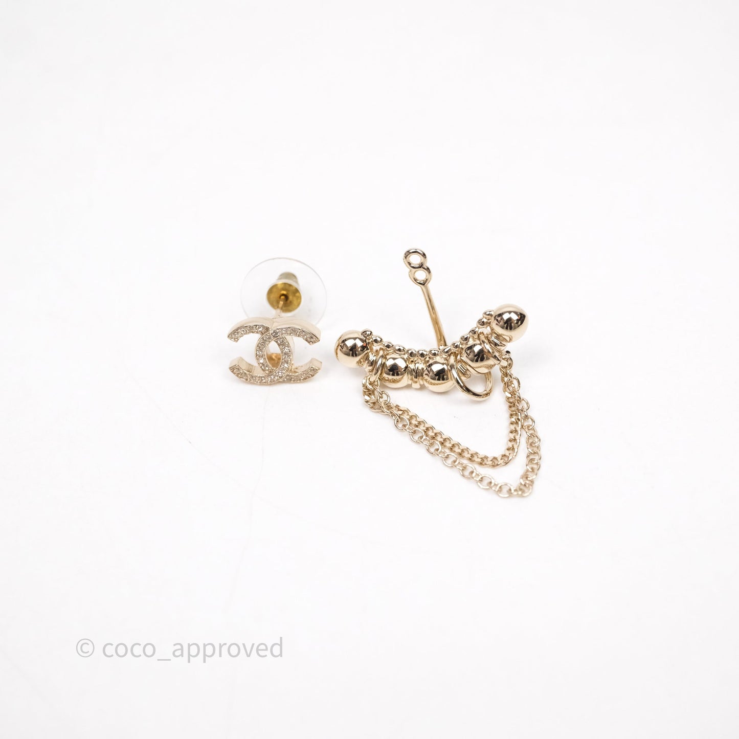 Chanel Crystal CC Drop Earrings Gold Tone 22C