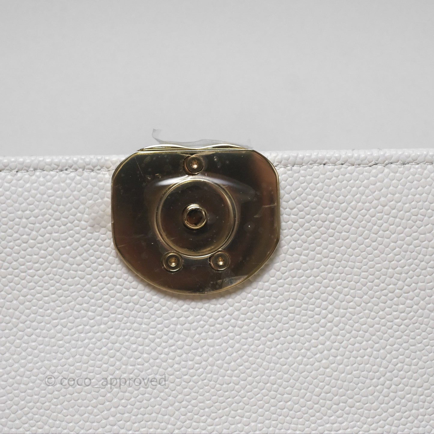 Chanel Small Top Handle Clutch with Chain White Caviar Light Gold Hardware 23P