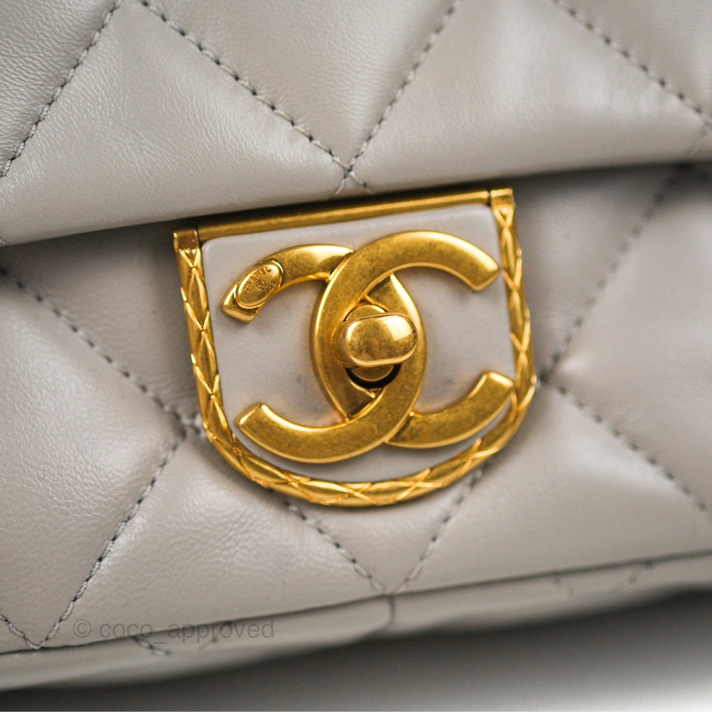 Chanel Flap Bag Grey Clair Lambskin Aged Gold Hardware 22B