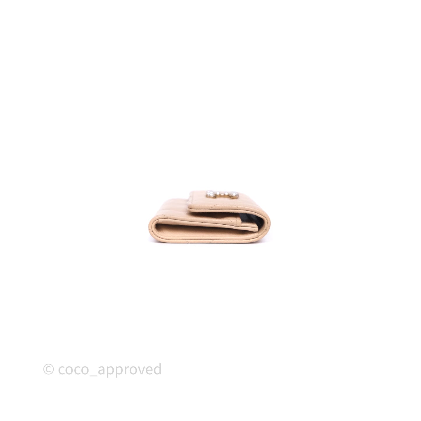 Chanel Pearl CC Flap Card Holder Beige Caviar Gold Hardware