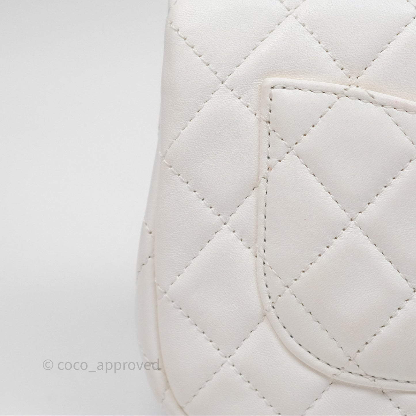 Chanel Mini Rectangular Pearl Crush Quilted White Lambskin Aged Gold Hardware