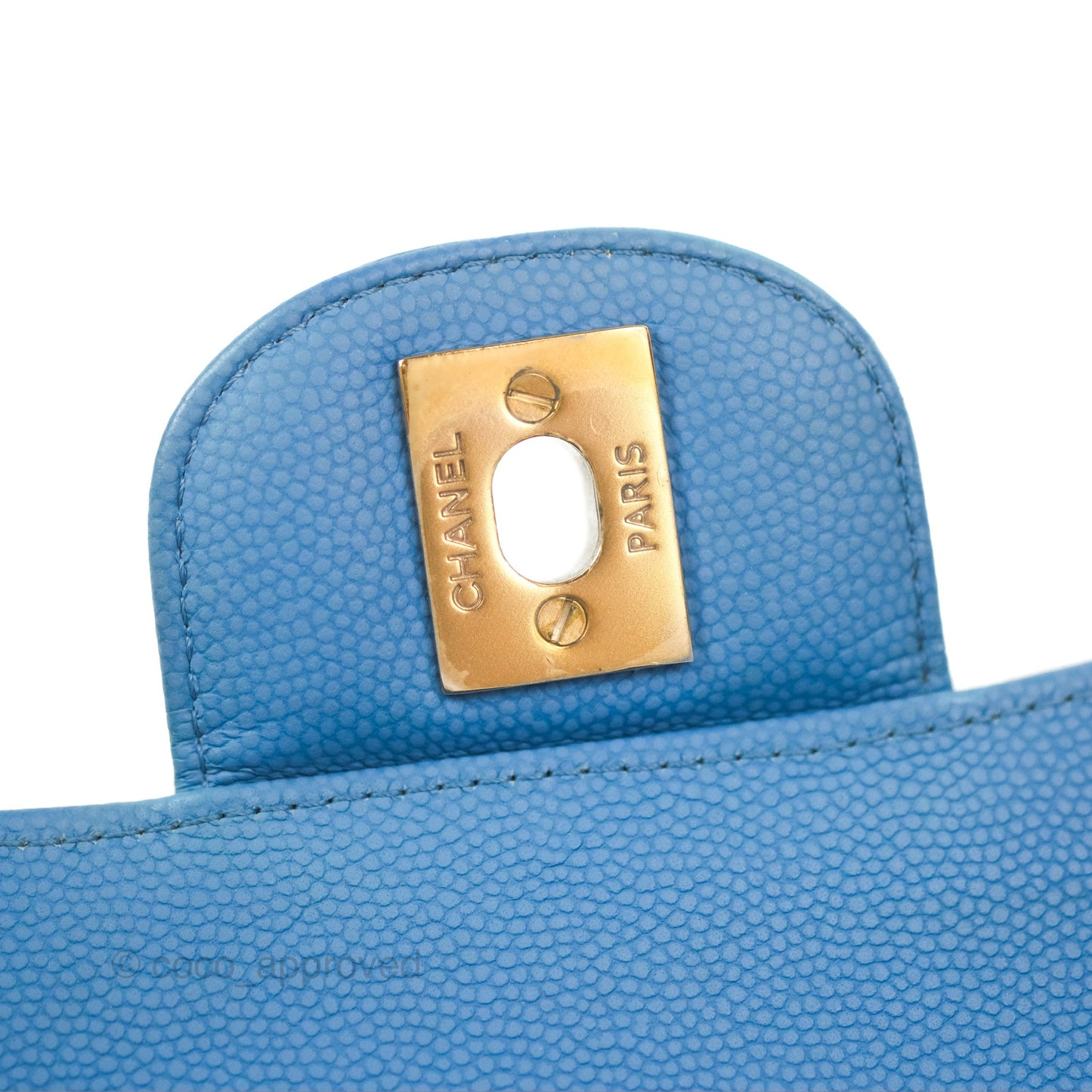 Chanel Small Classic Flap Chevron Blue Caviar Gold Hardware