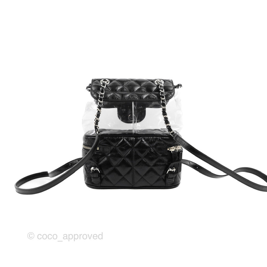 Chanel Aquarium PVC Backpack Black Crumpled Calfskin Silver Hardware
