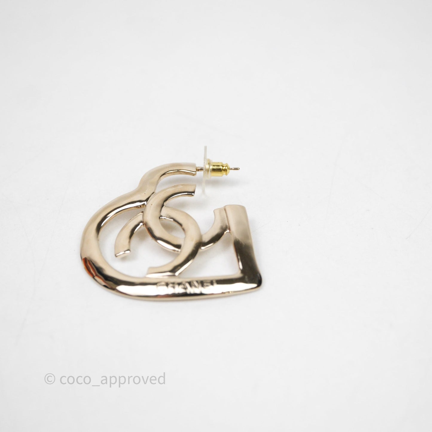 Chanel CC Heart Hoop Earrings Gold Tone 22P