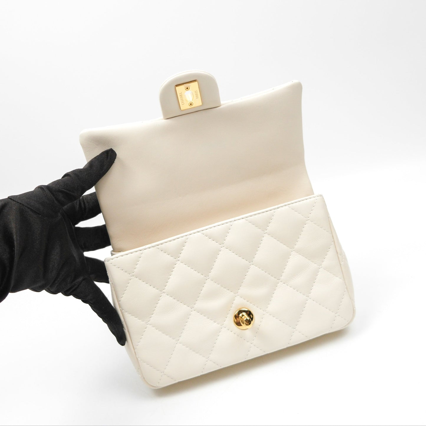 Chanel Top Handle White Lambskin Gold Hardware