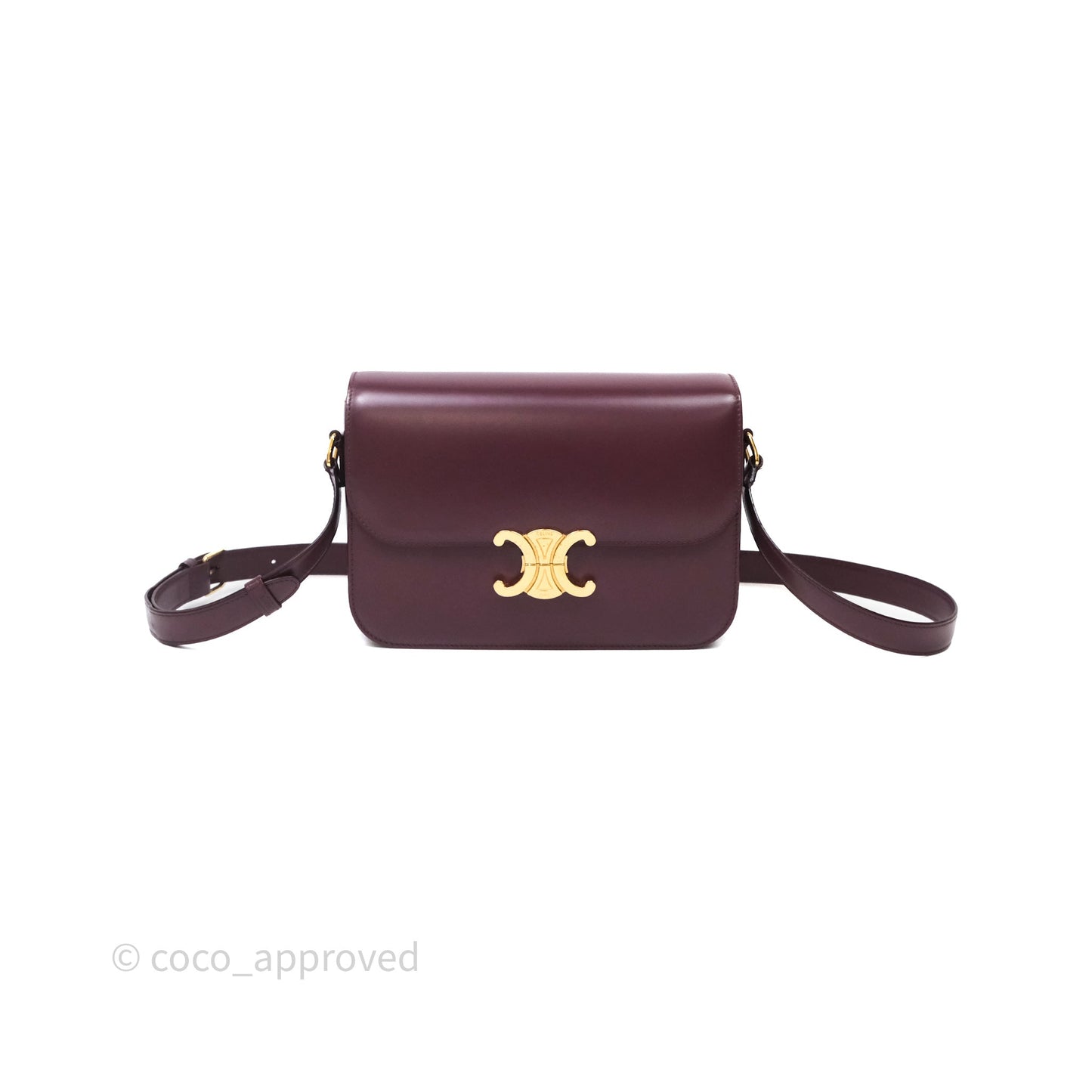 Celine Medium Triomphe Acai Burgundy Shiny Calfskin Gold Hardware