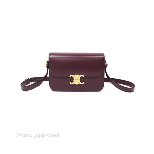 Celine Medium Triomphe Acai Burgundy Shiny Calfskin Gold Hardware