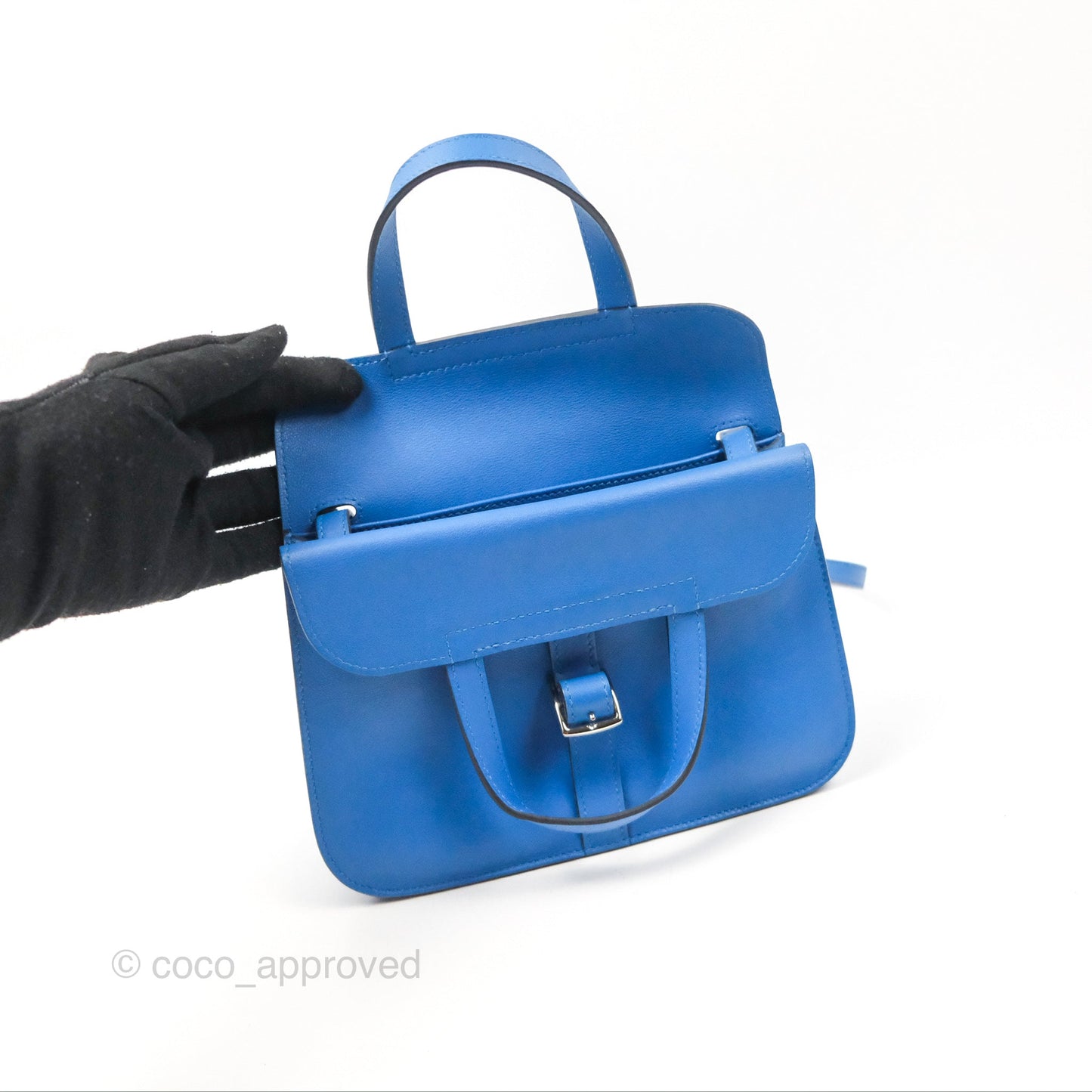 Hermès Halzan 22 Mini Bleu Zellige Swift Palladium Hardware