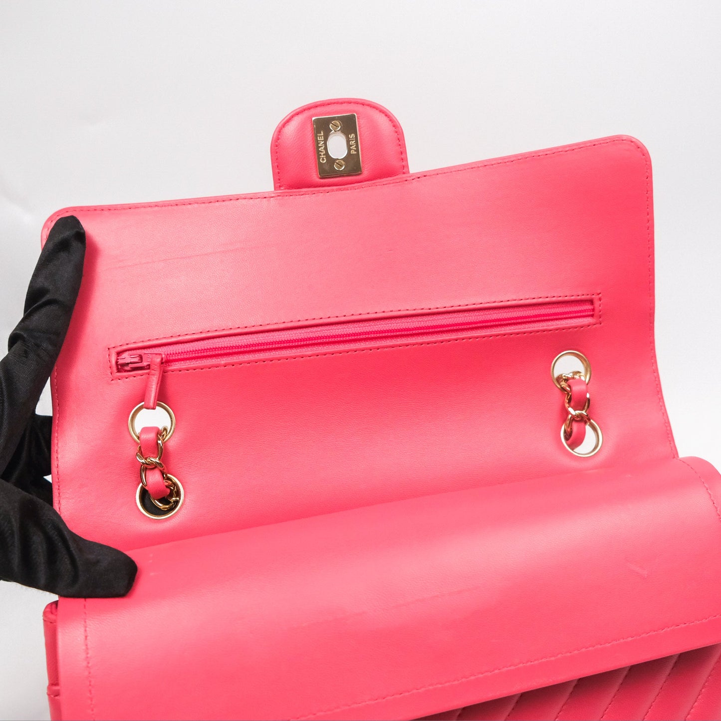 Chanel Medium Classic Flap Chevron Pink Lambskin Gold Hardware